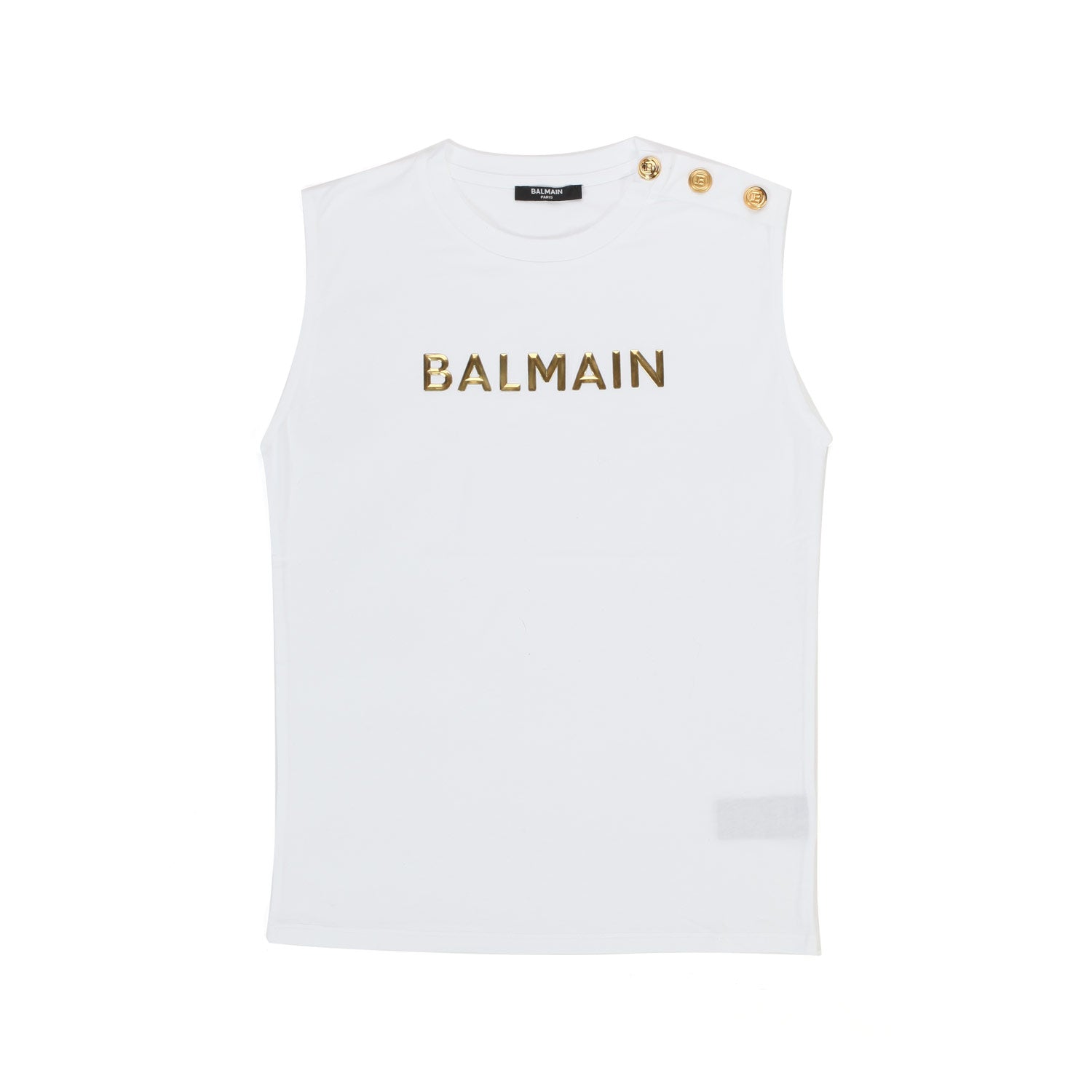 CANOTTA BIANCA CON LOGO E BOTTONI ORO BAMBINA TEEN - annameglio.com abbigliamento moda