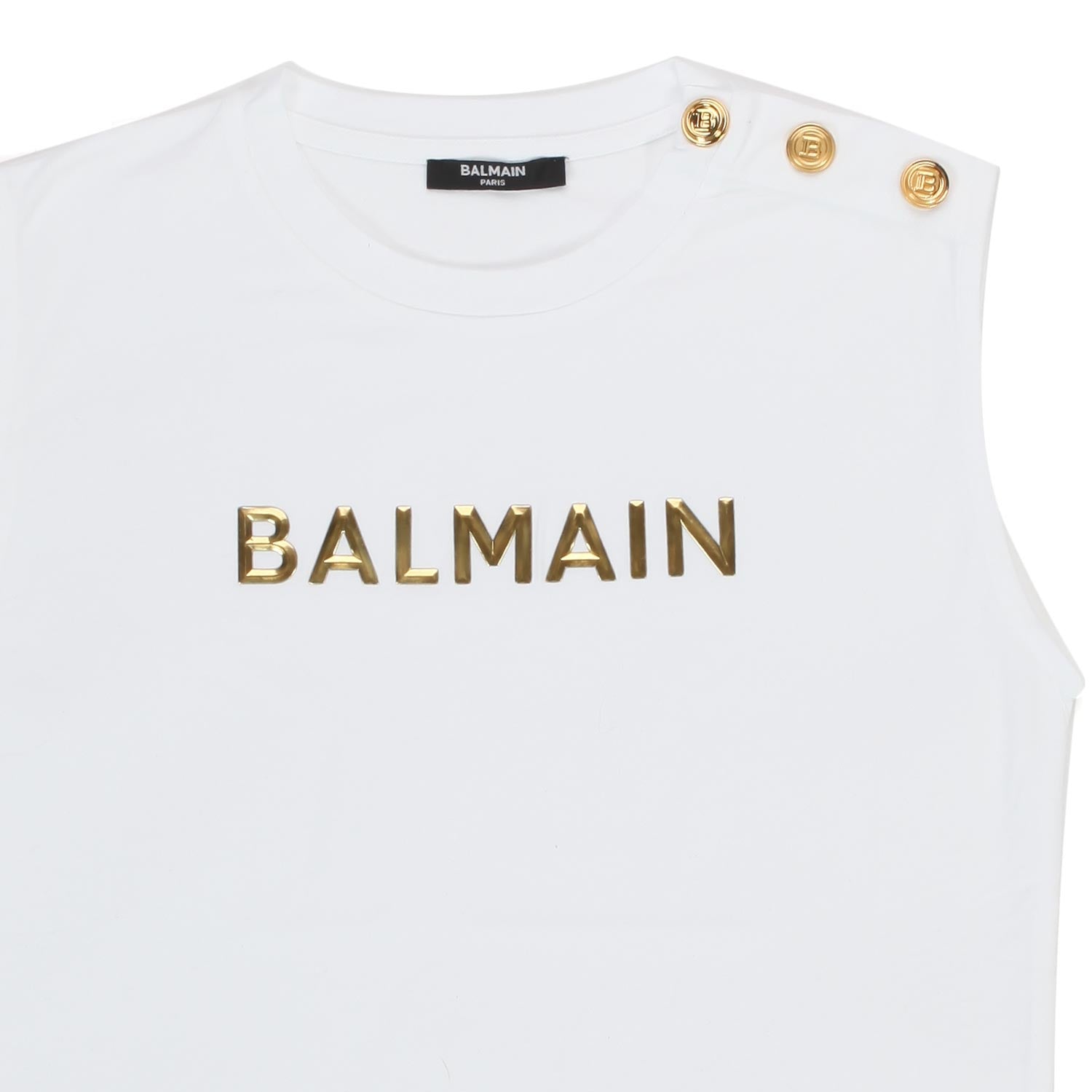 CANOTTA BIANCA CON LOGO E BOTTONI ORO BAMBINA TEEN - annameglio.com abbigliamento moda