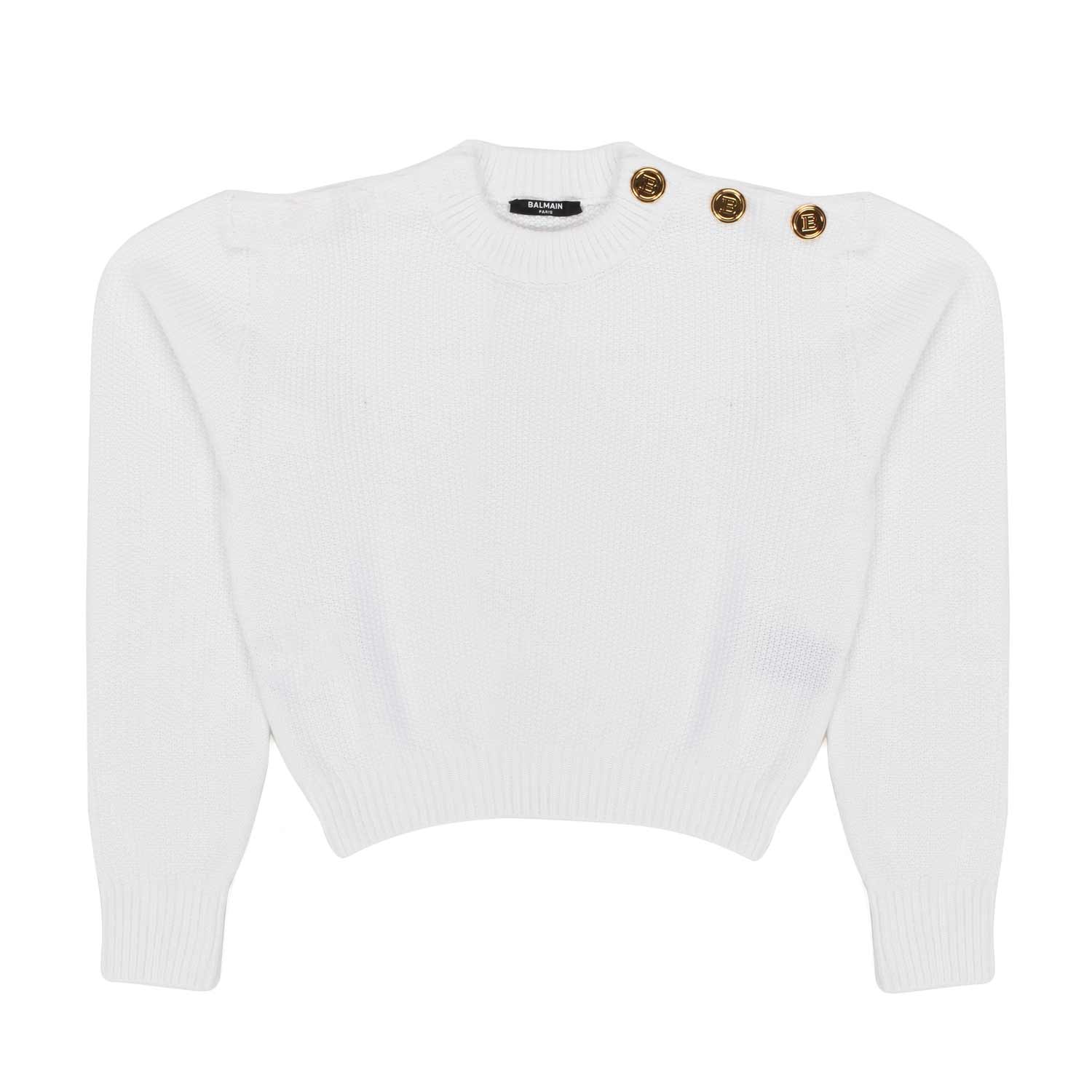 PULLOVER BIANCO CON BOTTONI ORO BAMBINA TEEN - annameglio.com abbigliamento moda