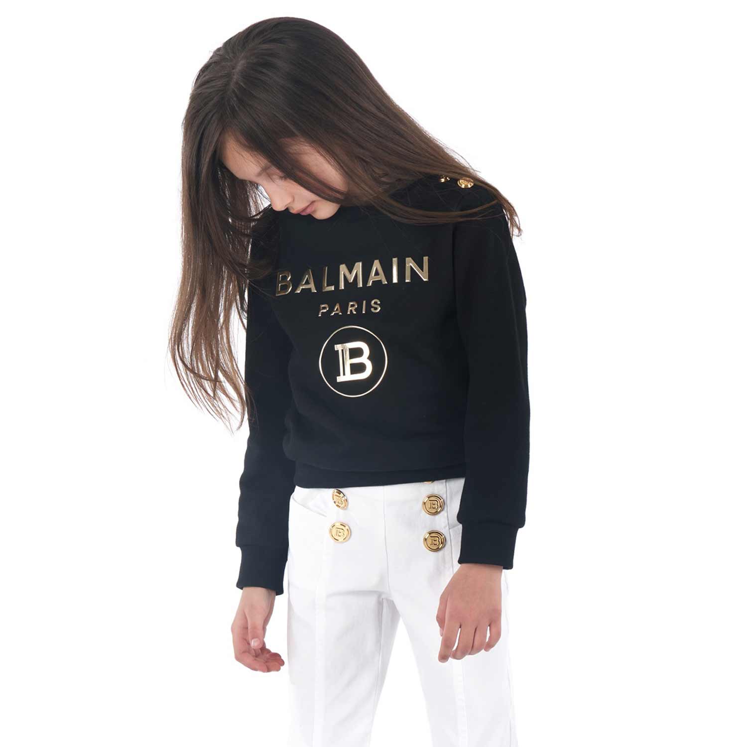 FELPA NERA CON BOTTONI ORO BAMBINA E TEEN - annameglio.com abbigliamento moda