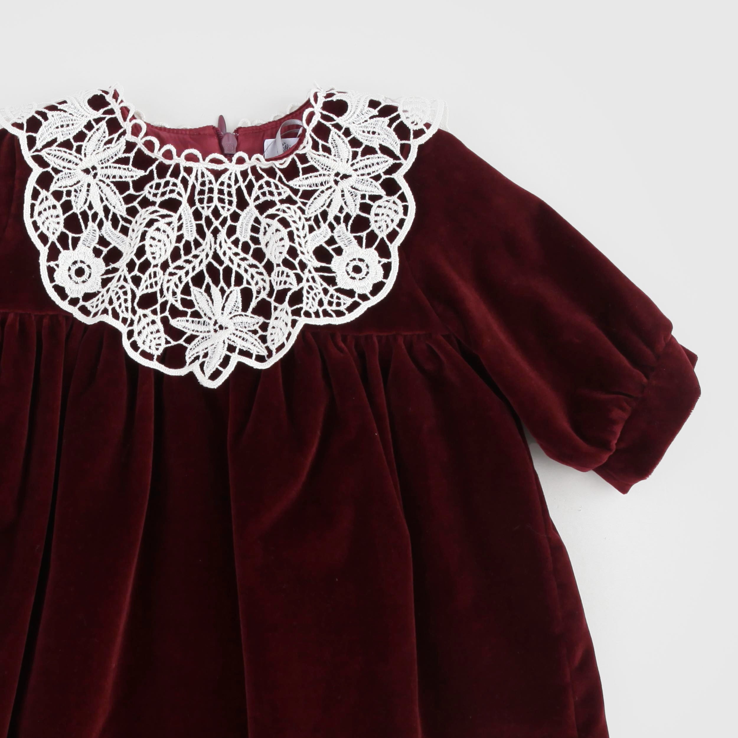 Burgundy Velvet Dress with Lace by JESURUM