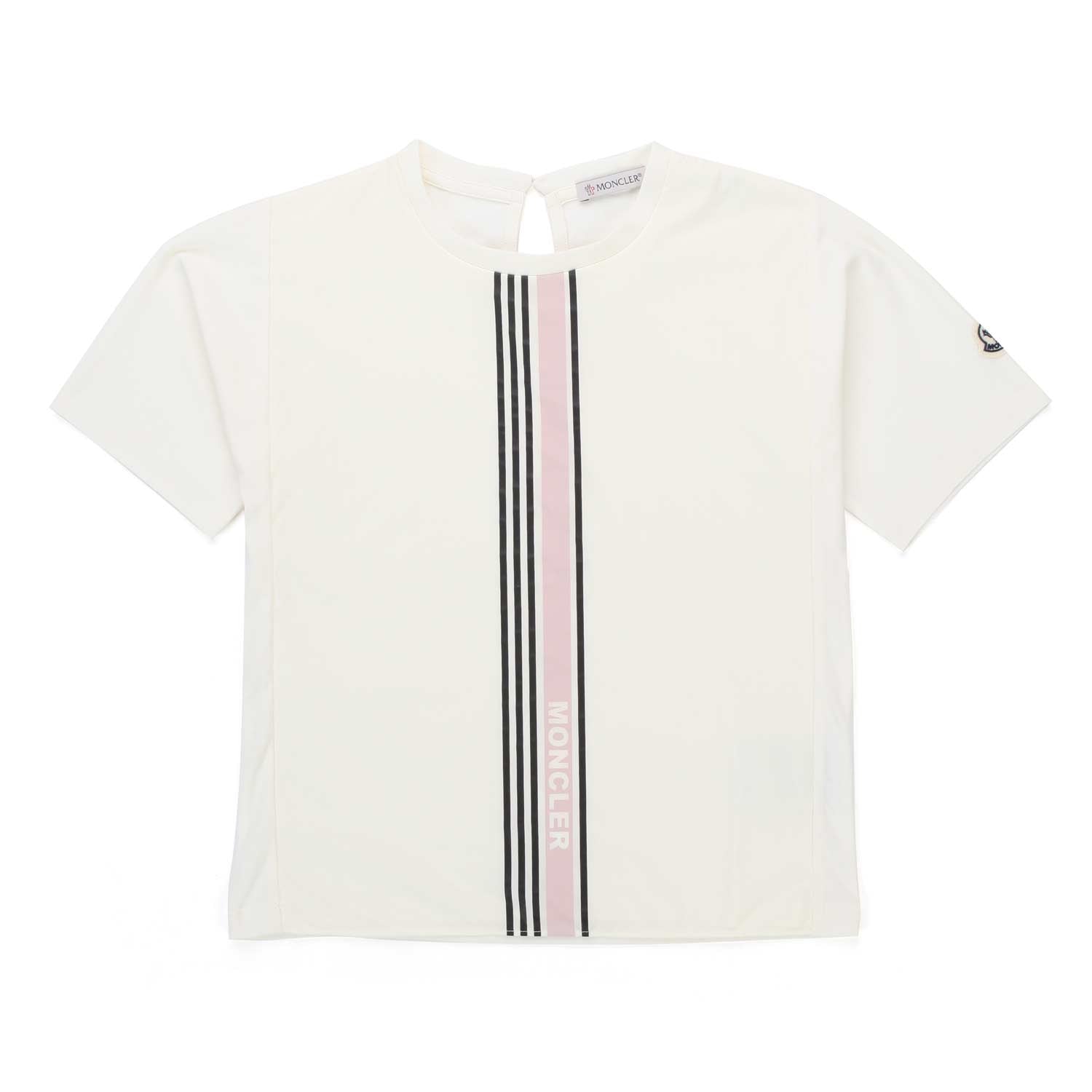 T-SHIRT BIANCO SETA CON RIGHE ROSA E NERE - annameglio.com abbigliamento moda