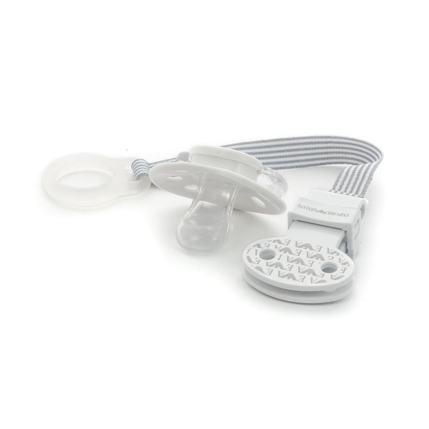 SET BABY CARE BIANCO E GRIGIO CON CIUCCIO E CLIP - annameglio.com abbigliamento moda