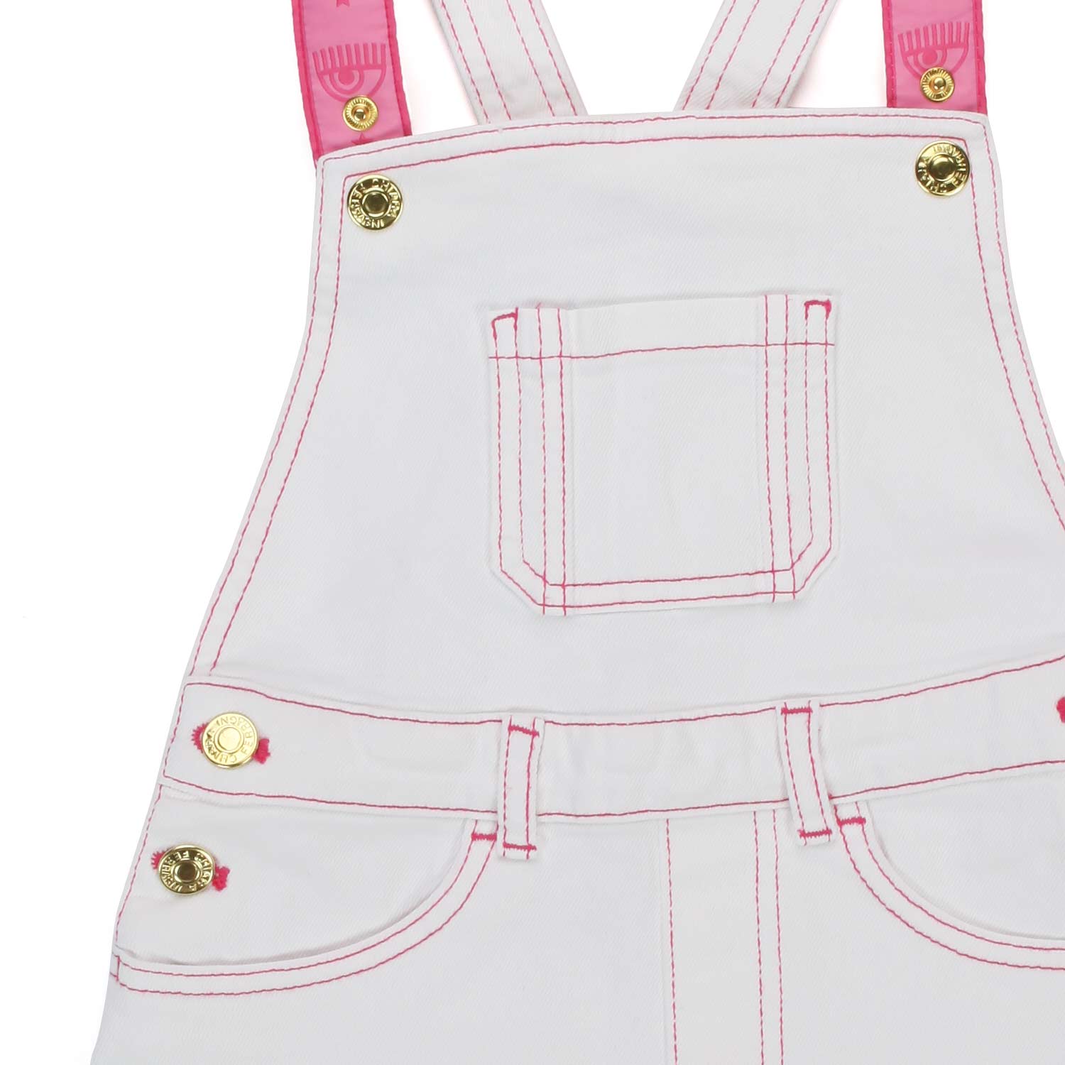 GONNA SALOPETTE IN DENIM BIANCA E ROSA BAMBINA - annameglio.com abbigliamento moda