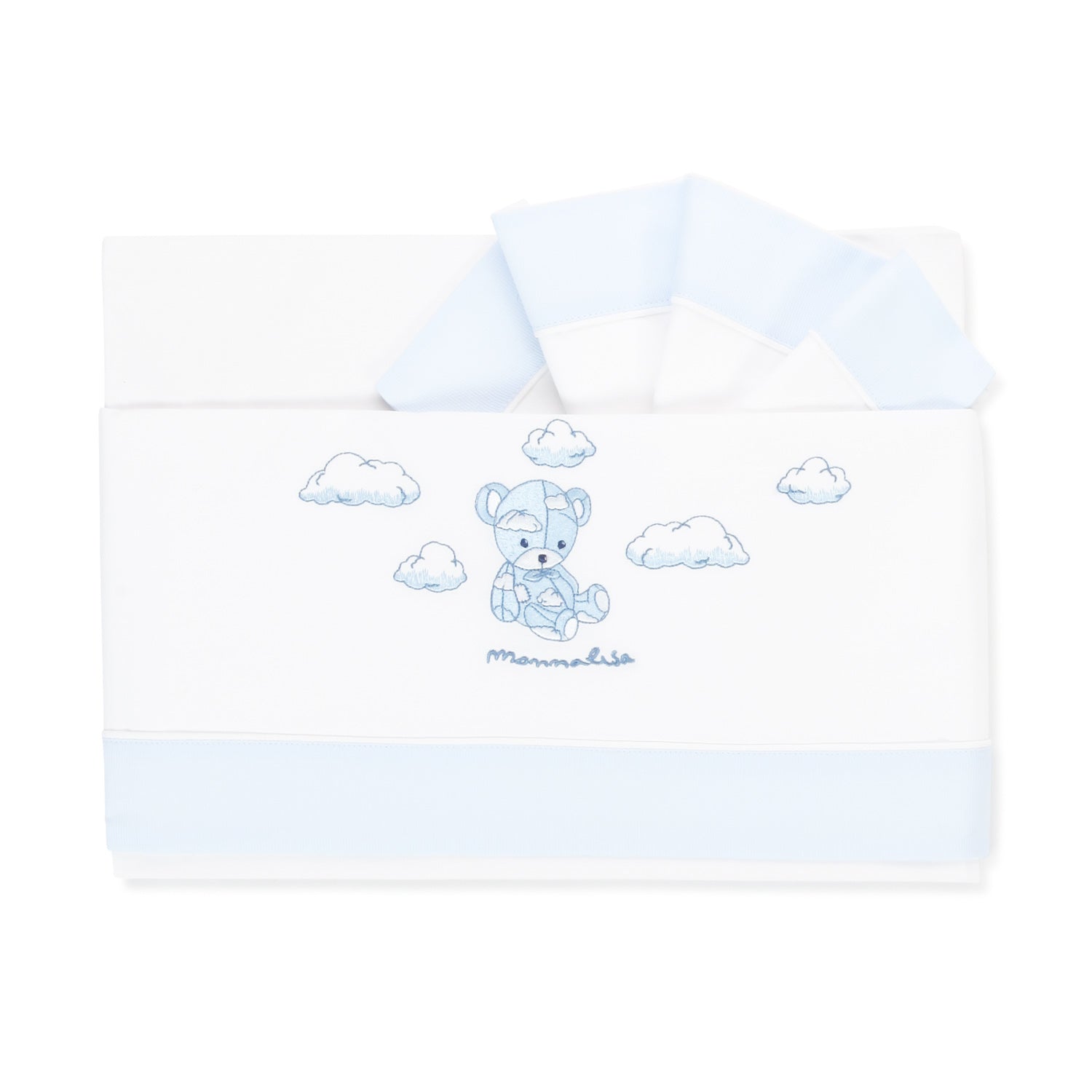 LENZUOLINO BIANCO E CELESTE CON FEDERA NEONATO - annameglio.com abbigliamento moda