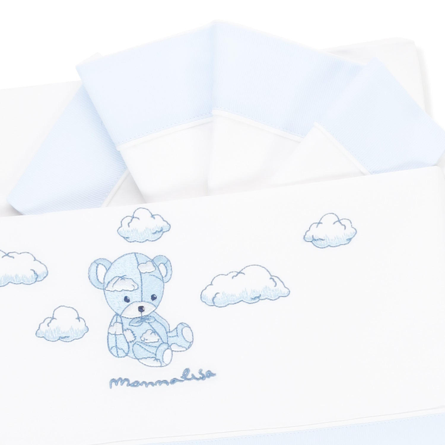LENZUOLINO BIANCO E CELESTE CON FEDERA NEONATO - annameglio.com abbigliamento moda