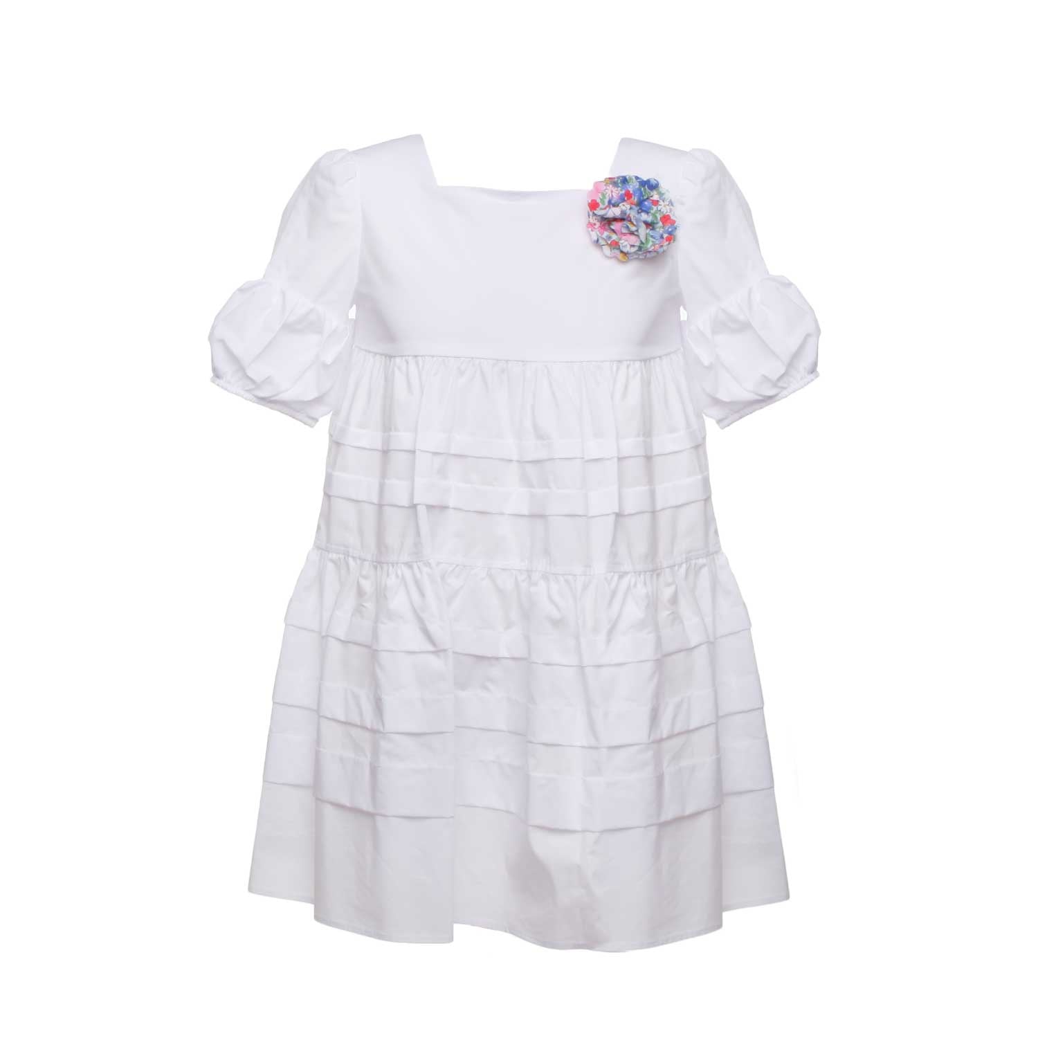 ABITO POPELINE BIANCO CON BALZE BAMBINA E TEEN - annameglio.com abbigliamento moda