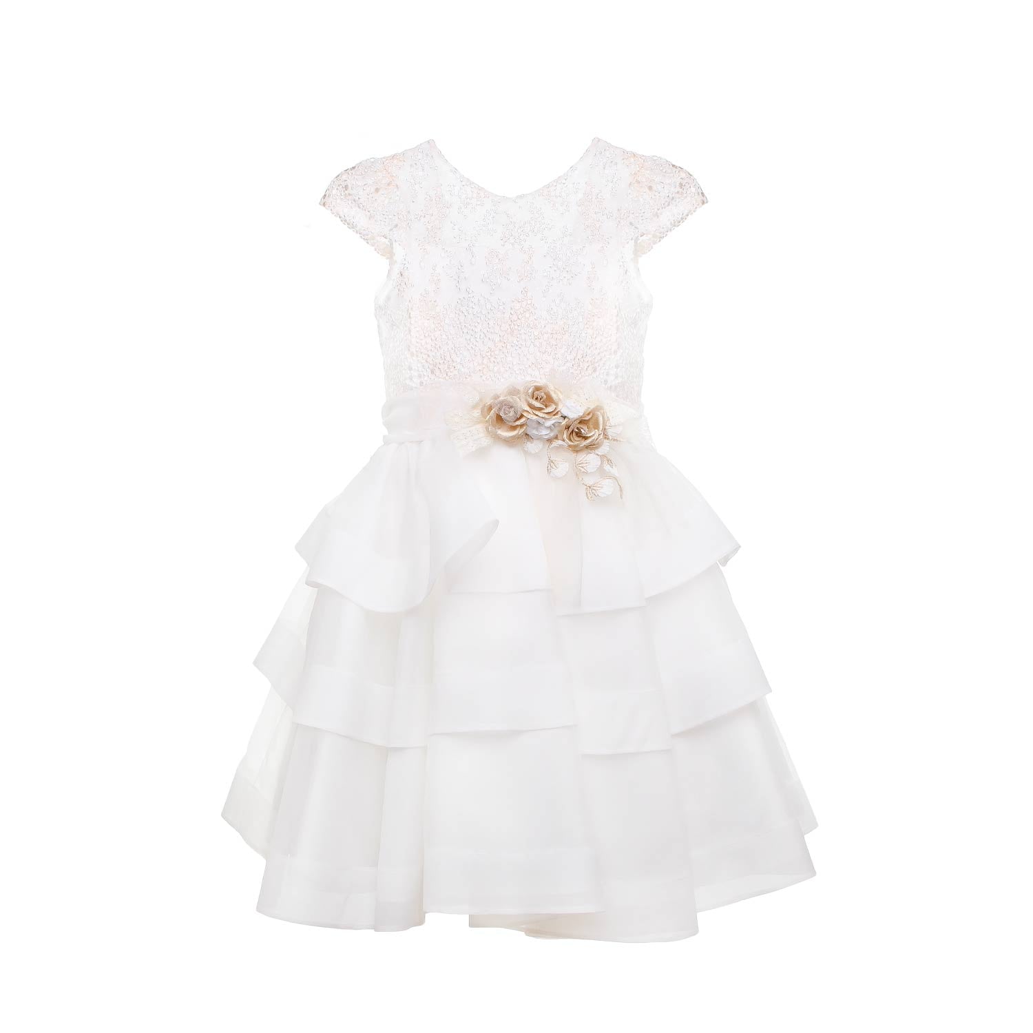 ABITO CERIMONIA BIANCO E ORO A BALZE BAMBINA TEEN - annameglio.com abbigliamento moda