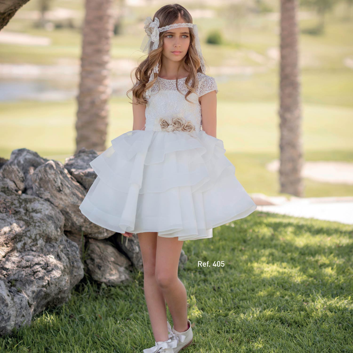 ABITO CERIMONIA BIANCO E ORO A BALZE BAMBINA TEEN - annameglio.com abbigliamento moda