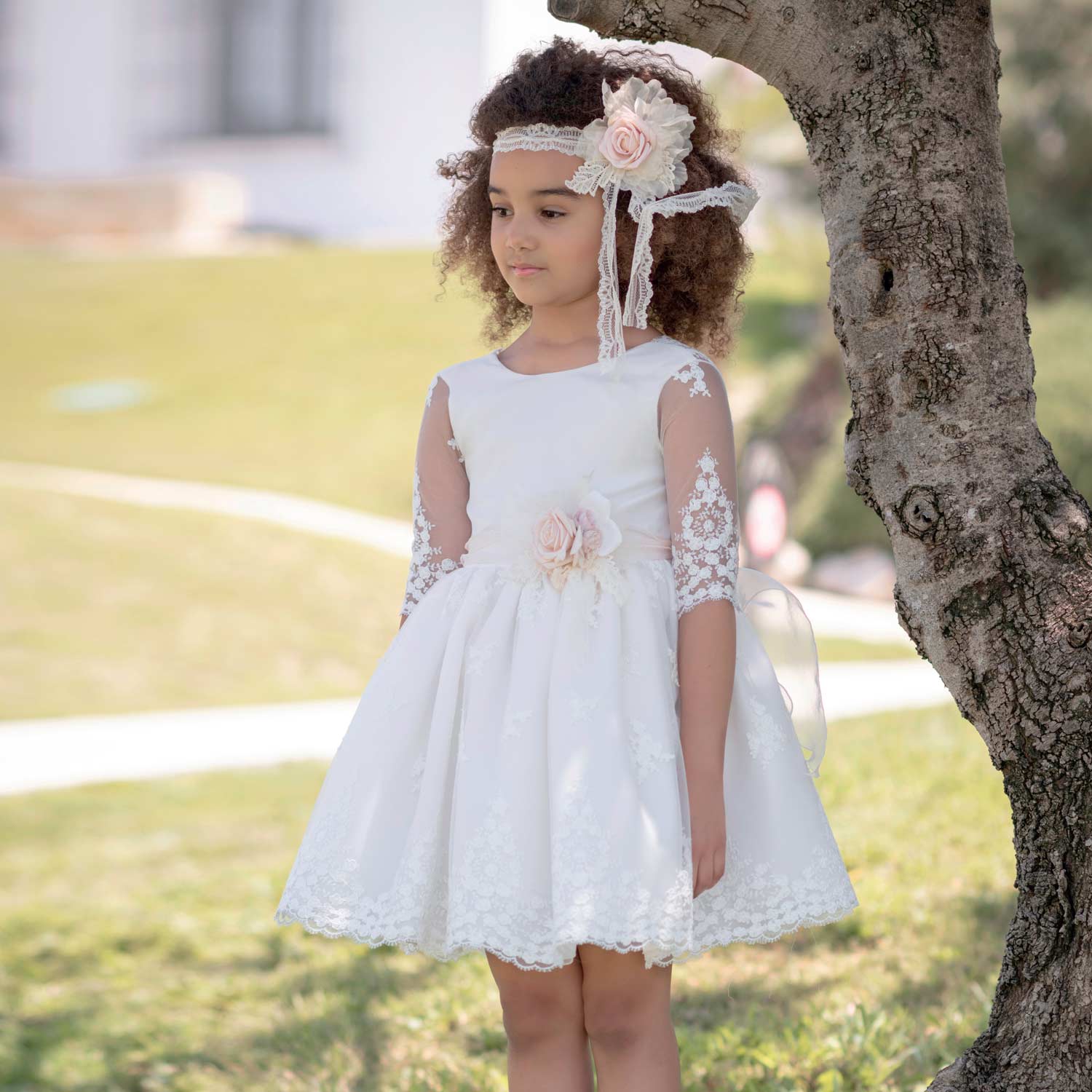 ABITO CERIMONIA BIANCO E ROSA CHIARO BAMBINA TEEN - annameglio.com abbigliamento moda