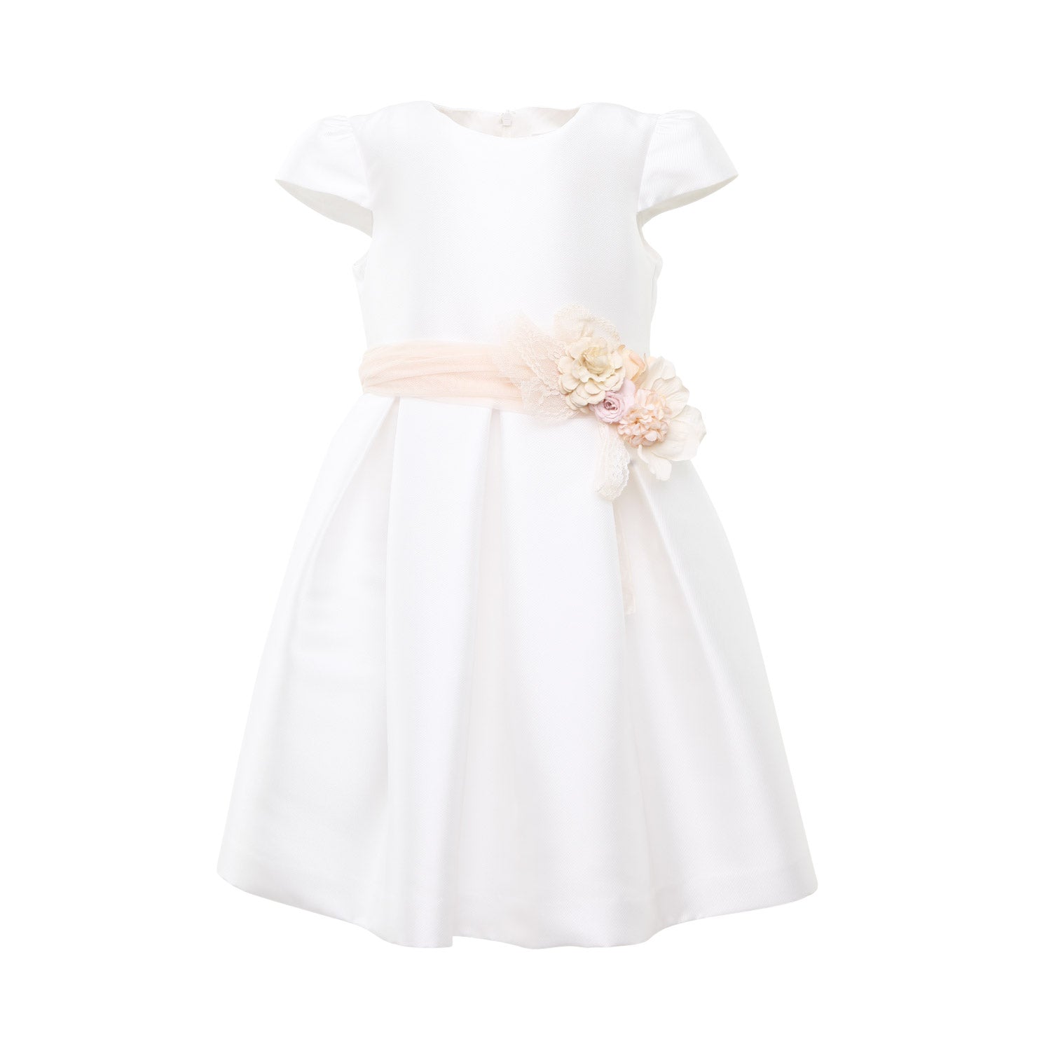 ABITO CERIMONIA BIANCO CON CINTURA ROSA E FIORI - annameglio.com abbigliamento moda