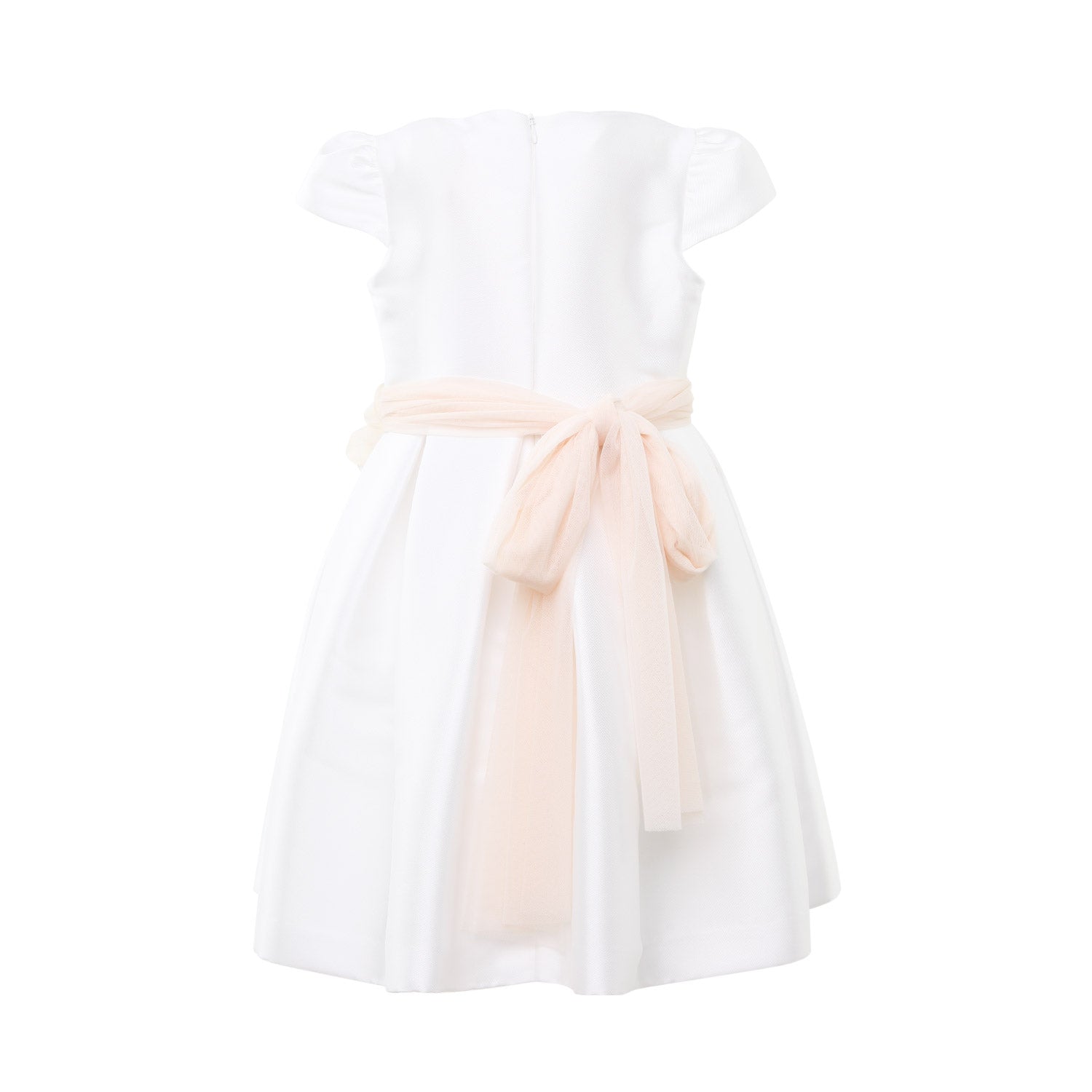 ABITO CERIMONIA BIANCO CON CINTURA ROSA E FIORI - annameglio.com abbigliamento moda