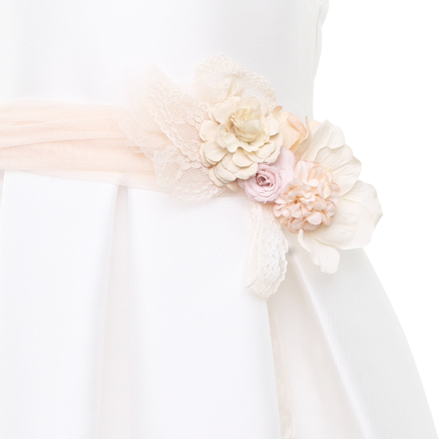 ABITO CERIMONIA BIANCO CON CINTURA ROSA E FIORI - annameglio.com abbigliamento moda