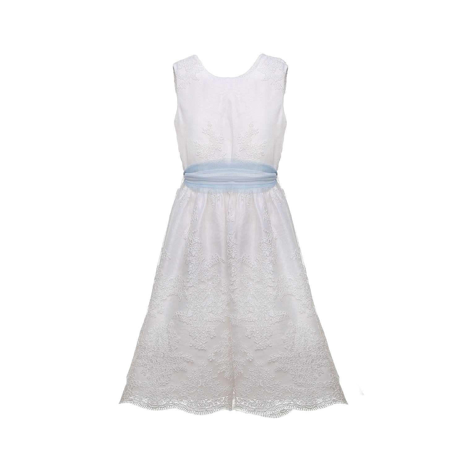 ABITO CERIMONIA BIANCO CON CINTURA CELESTE - annameglio.com abbigliamento moda