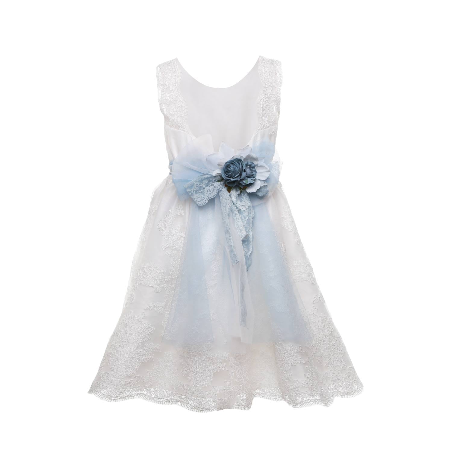 ABITO CERIMONIA BIANCO CON CINTURA CELESTE - annameglio.com abbigliamento moda