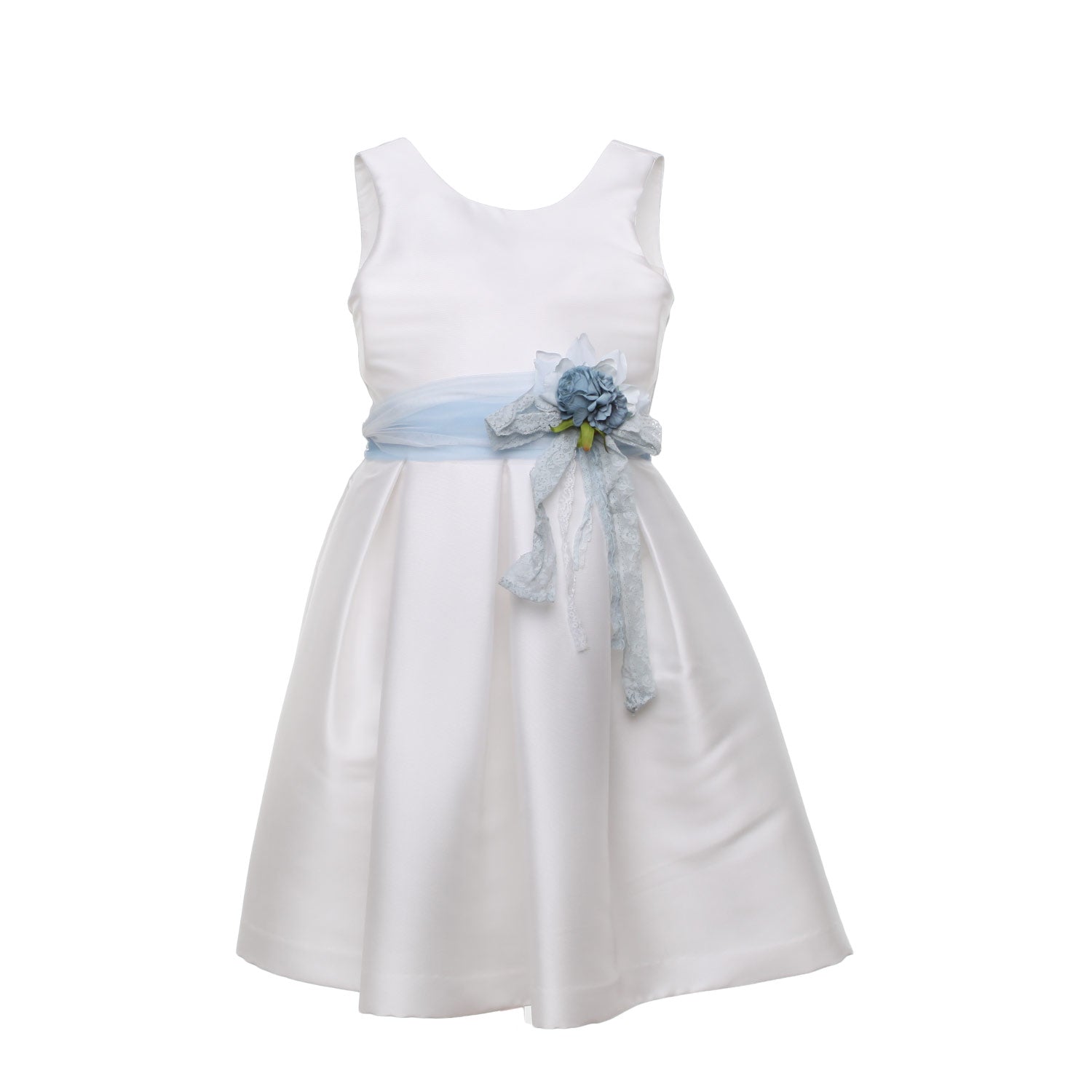 ABITO CERIMONIA BIANCO CON DOPPIA CINTURA CELESTE - annameglio.com abbigliamento moda