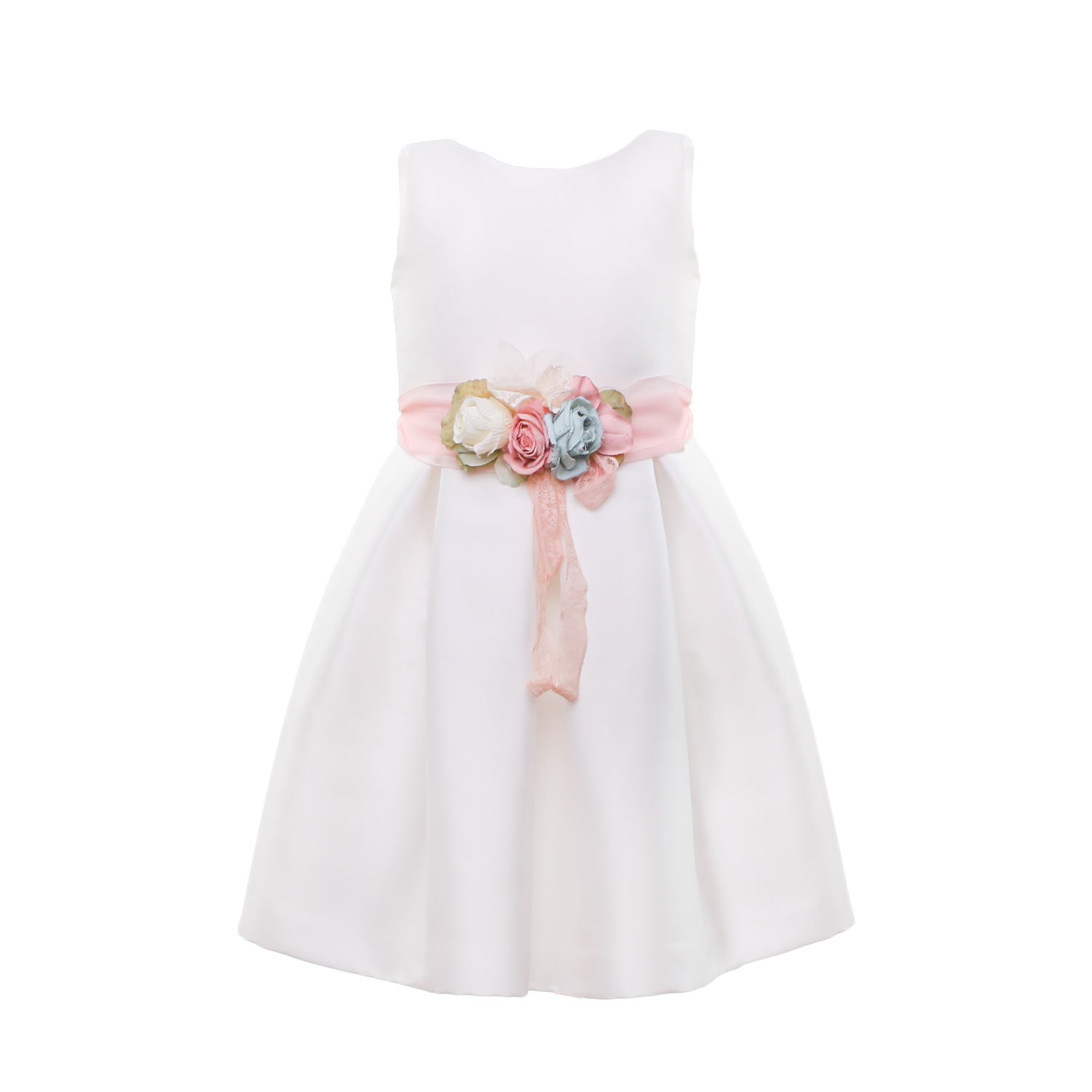 ABITO CERIMONIA BIANCO CON CINTURA ROSA - annameglio.com abbigliamento moda