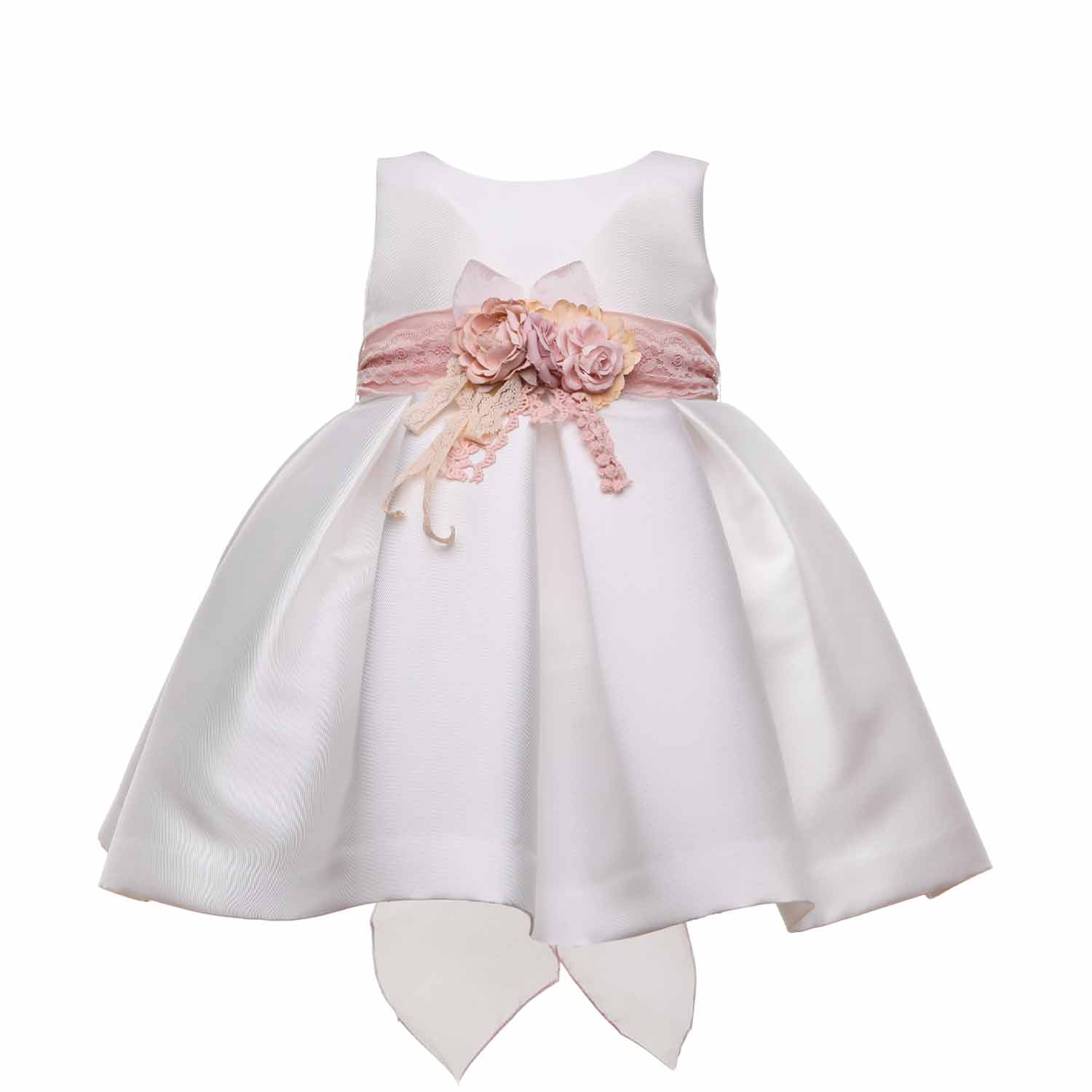 ABITO BATTESIMO BIANCO CON CINTURA ROSA - annameglio.com abbigliamento moda