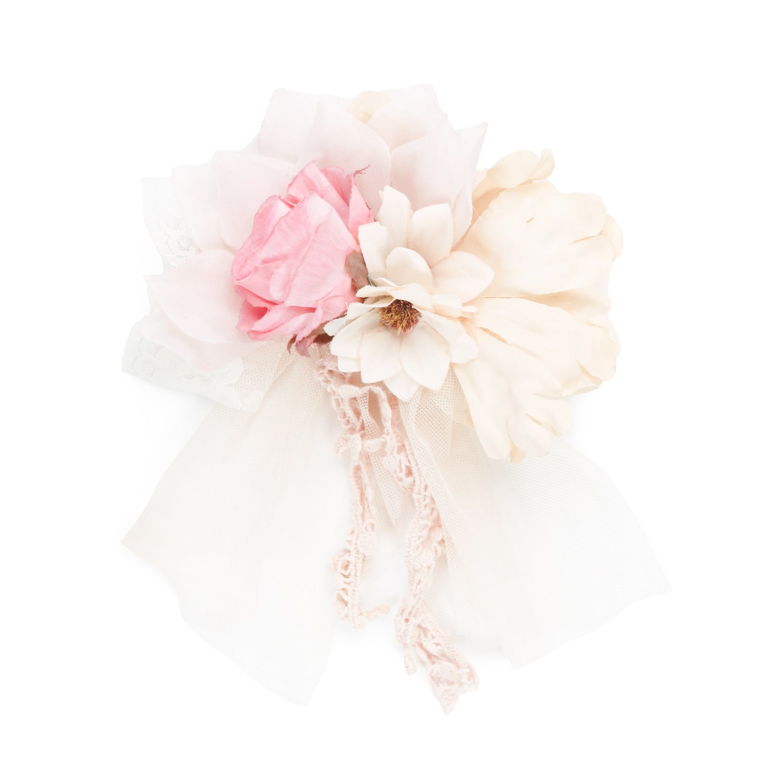 FERMAGLIO FLOREALE DA CERIMONIA BEIGE E ROSA - annameglio.com abbigliamento moda