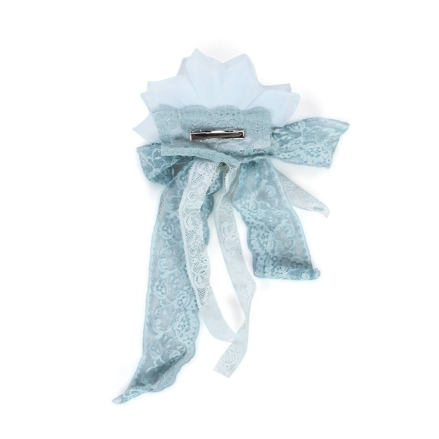 FERMAGLIO DA CERIMONIA CON FIORI AZZURRO POLVERE - annameglio.com abbigliamento moda