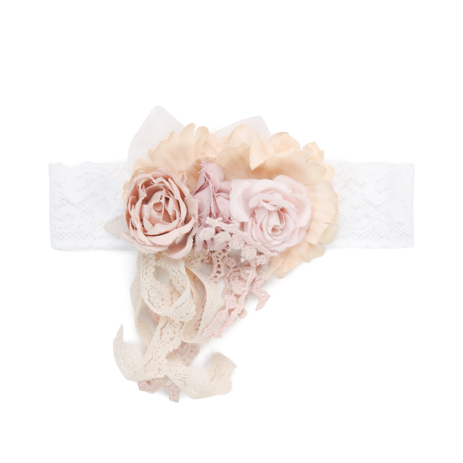 FASCIA CAPELLI FLOREALE BIANCA E BEIGE NEONATA - annameglio.com abbigliamento moda
