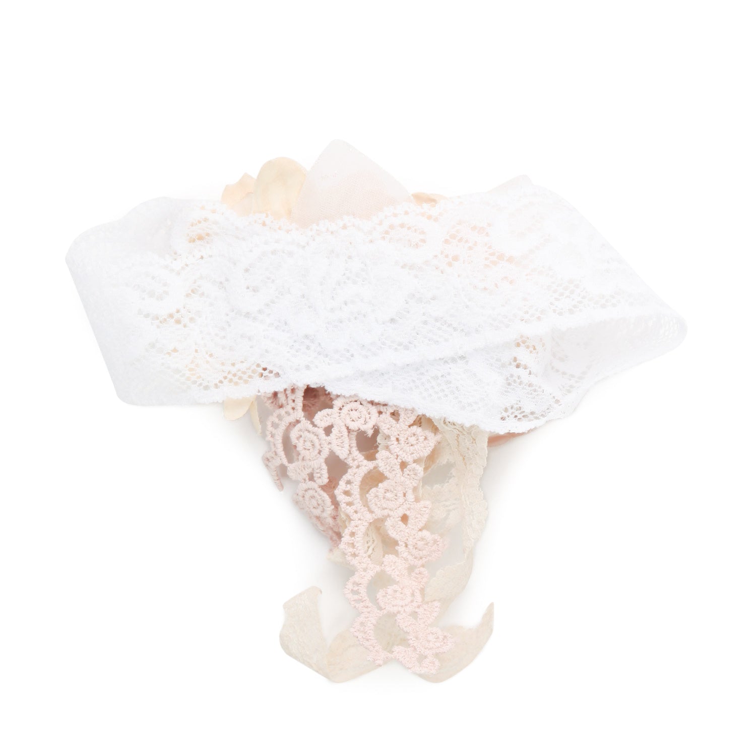 FASCIA CAPELLI FLOREALE BIANCA E BEIGE NEONATA - annameglio.com abbigliamento moda