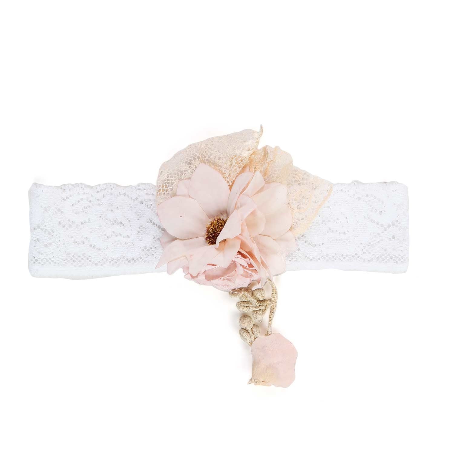 FASCIA CAPELLI FLOREALE BIANCA E ROSA NEONATA - annameglio.com abbigliamento moda