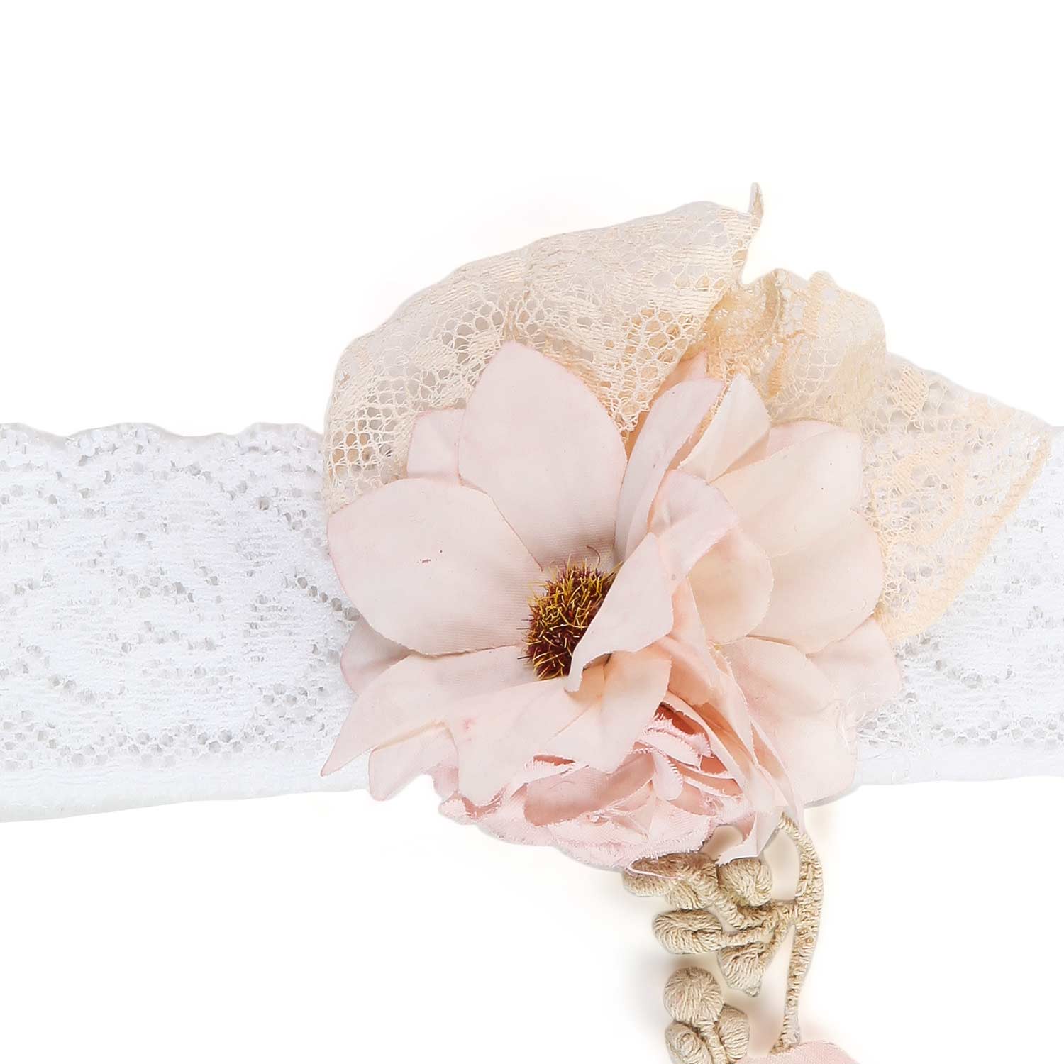 FASCIA CAPELLI FLOREALE BIANCA E ROSA NEONATA - annameglio.com abbigliamento moda