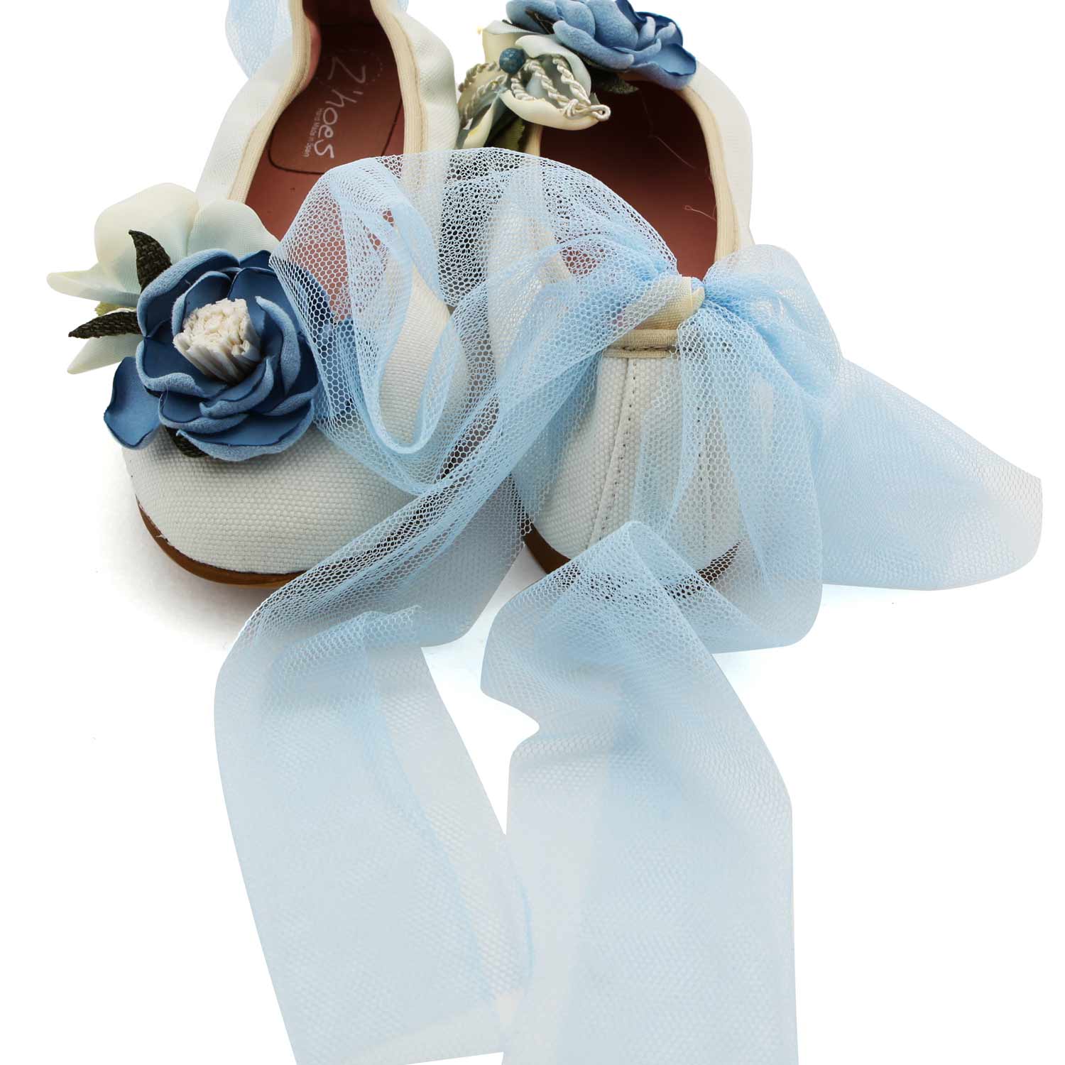 BALLERINE BIANCHE CON FIORI BLU BAMBINA E TEEN - annameglio.com abbigliamento moda