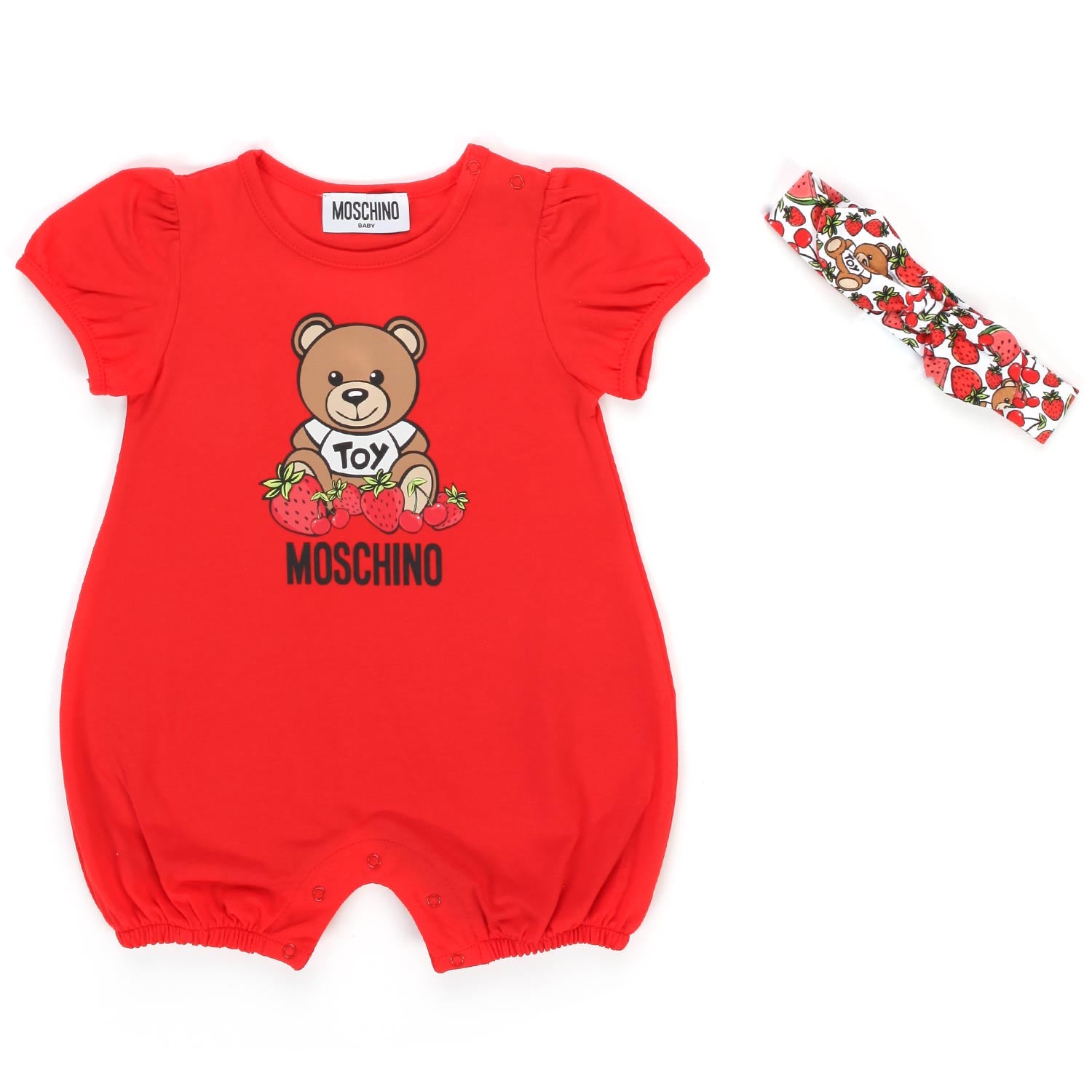 SET TUTINA TEDDY FRUIT ROSSA CON FASCIA NEONATA - annameglio.com abbigliamento moda