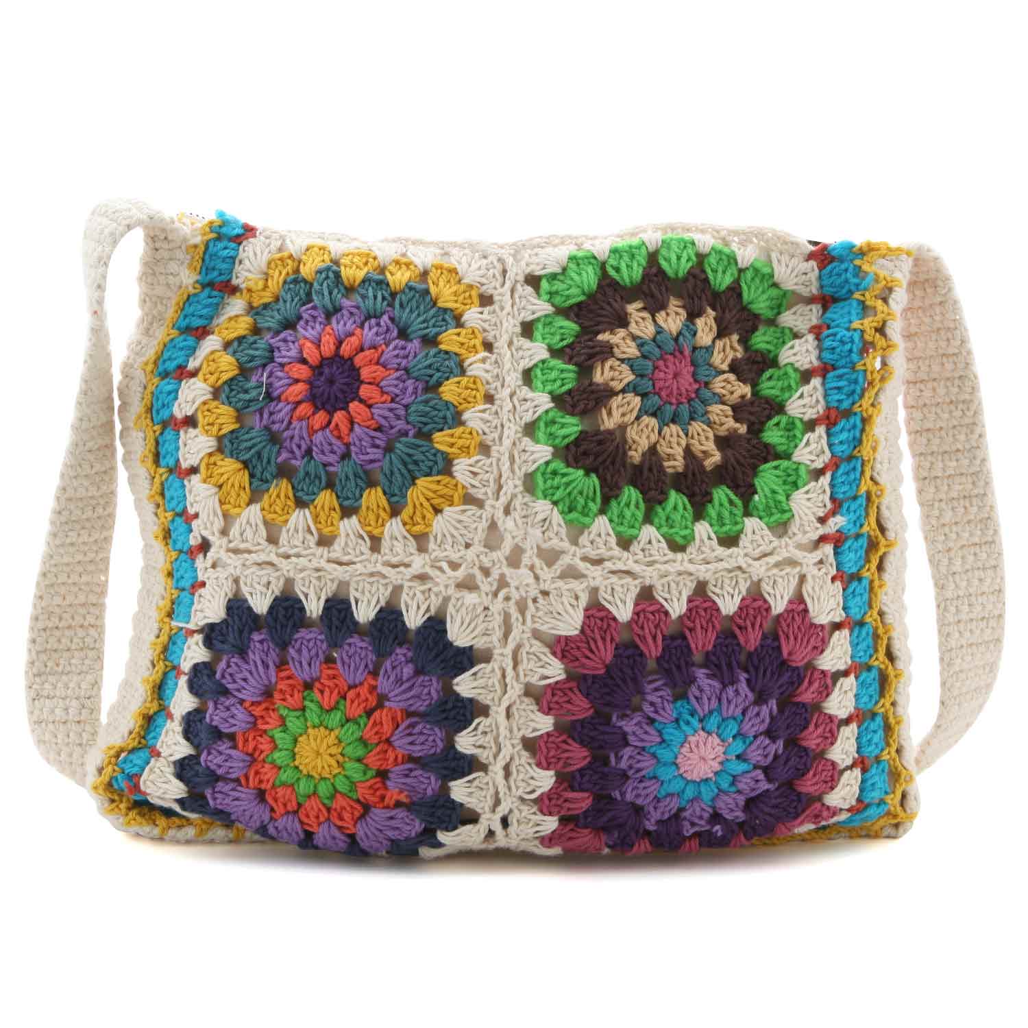 BORSA CROCHET A TRACOLLA ECRU E MULTICOLOR - annameglio.com abbigliamento moda
