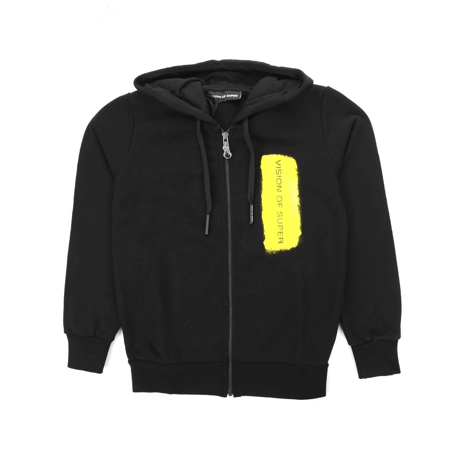 FELPA HOODIE NERA CON LOGO GIALLO E ZIP - annameglio.com abbigliamento moda