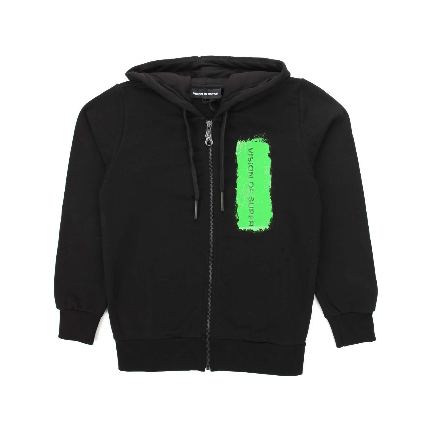 FELPA HOODIE NERA CON LOGO VERDE FLUO E ZIP - annameglio.com abbigliamento moda