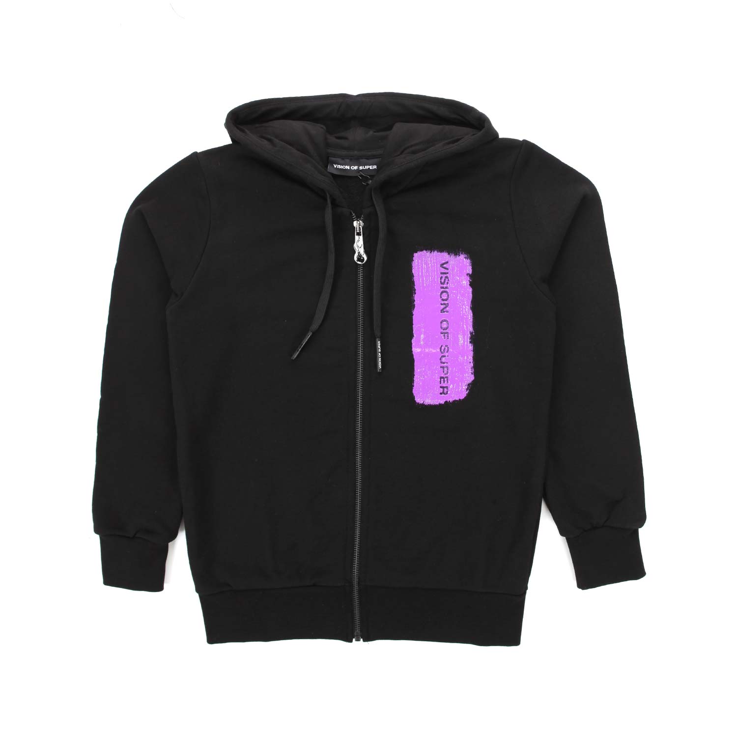 FELPA HOODIE NERA CON LOGO VIOLA E ZIP - annameglio.com abbigliamento moda