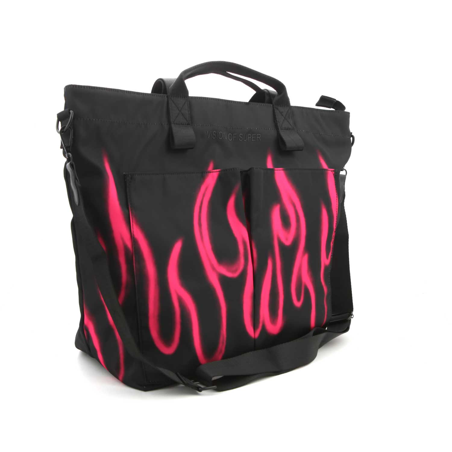 BORSA SHOPPER NERA CON FIAMME FUCSIA - annameglio.com abbigliamento moda