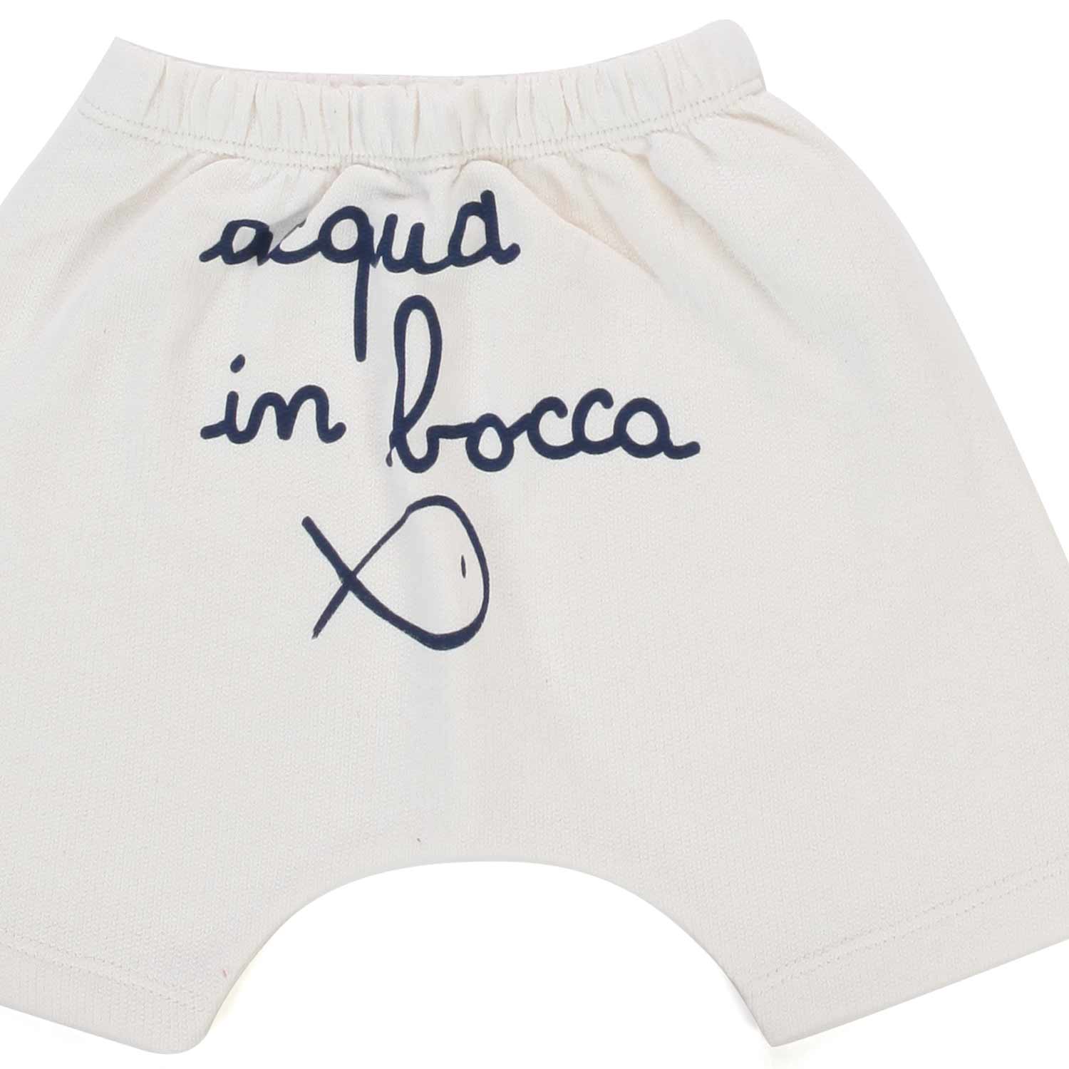 PANTALONCINO BIANCO CON LETTERING BLU BEBÈ - annameglio.com abbigliamento moda
