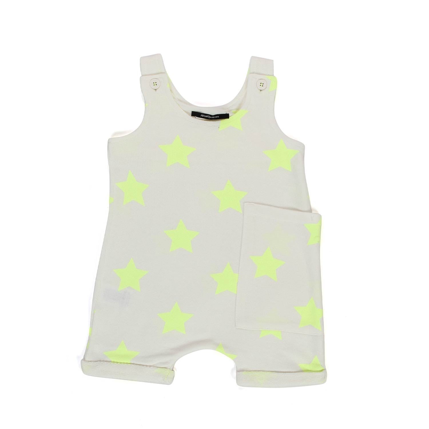 SALOPETTE BIANCA CON STELLE GIALLO FLUO BEBÈ - annameglio.com abbigliamento moda