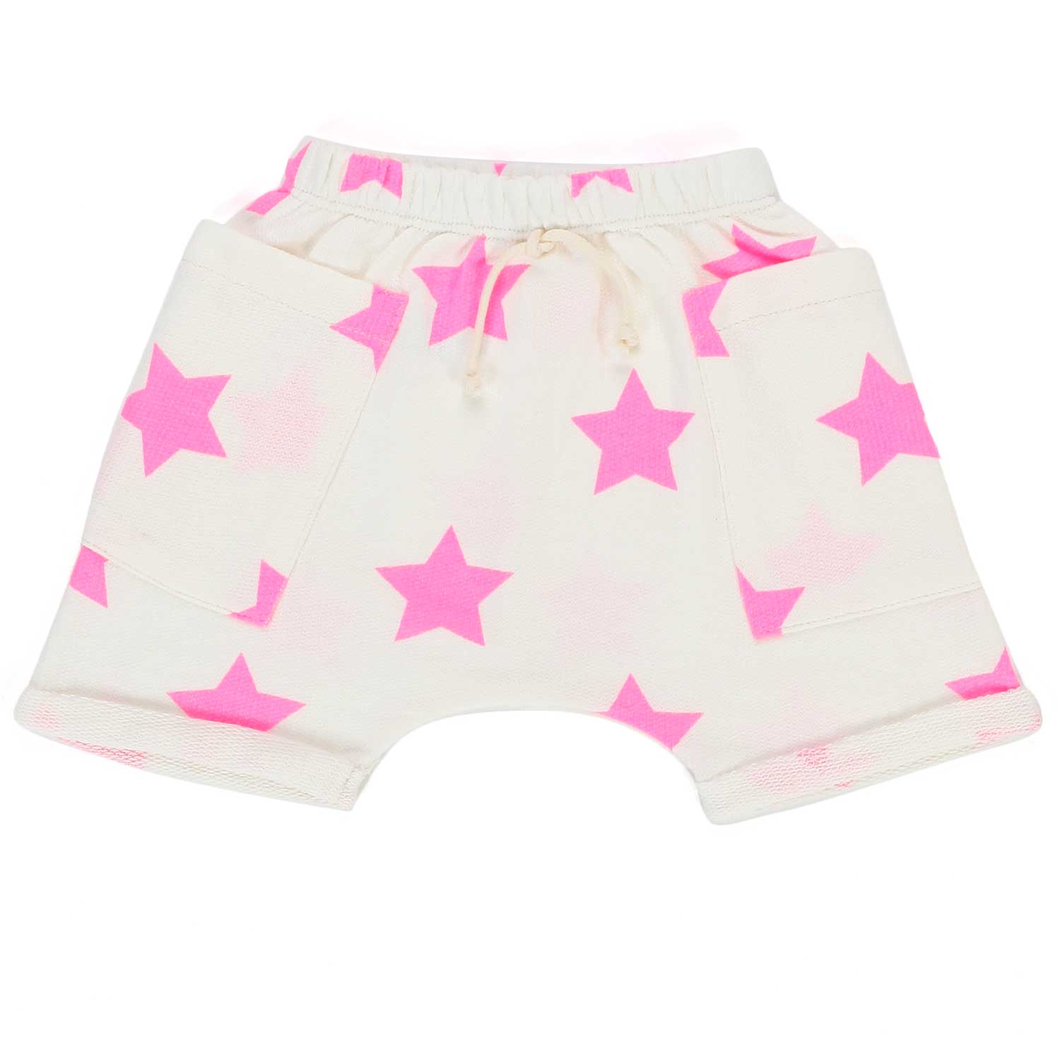 PANTALONCINO BIANCO CON STELLE ROSA FLUO BEBÈ - annameglio.com abbigliamento moda