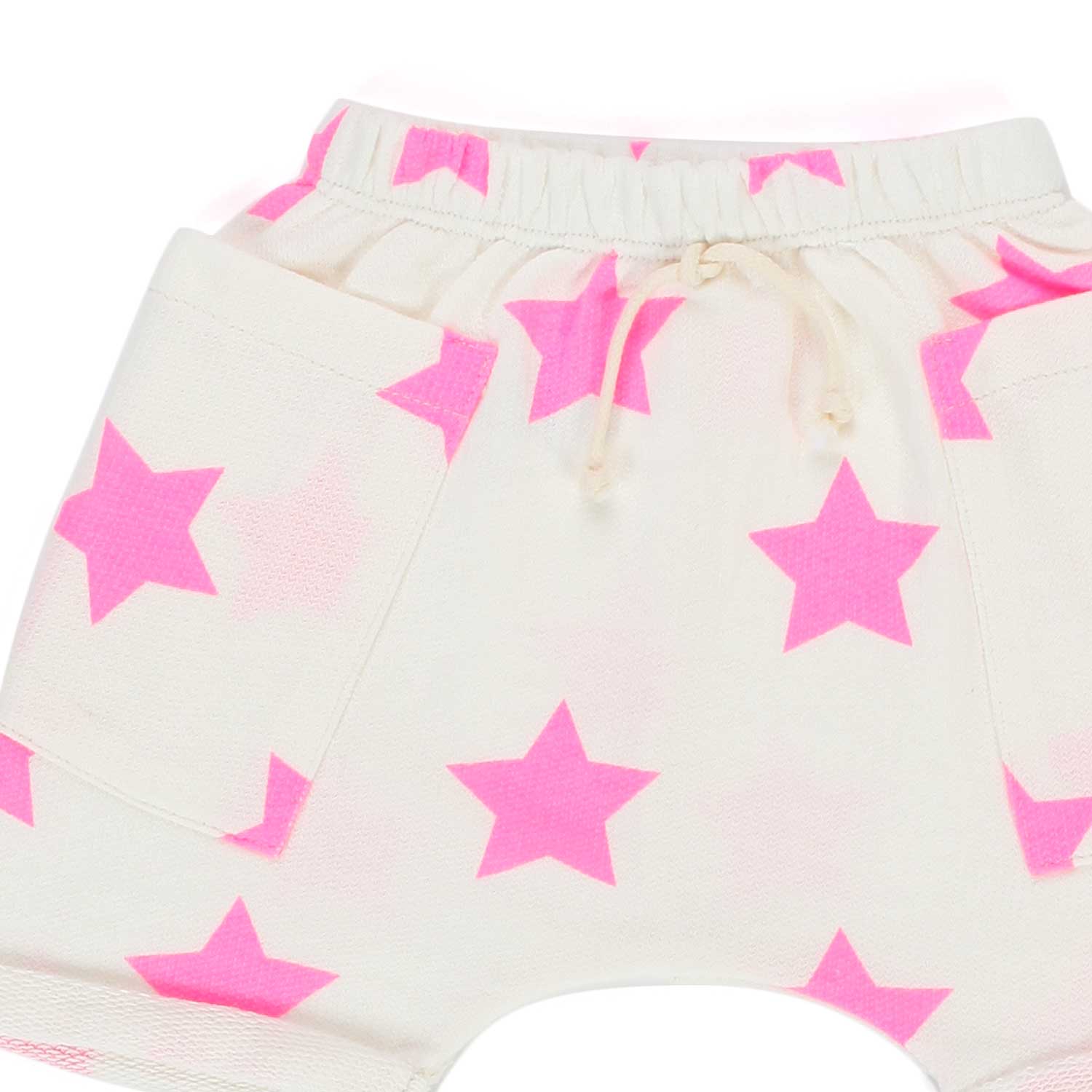 PANTALONCINO BIANCO CON STELLE ROSA FLUO BEBÈ - annameglio.com abbigliamento moda