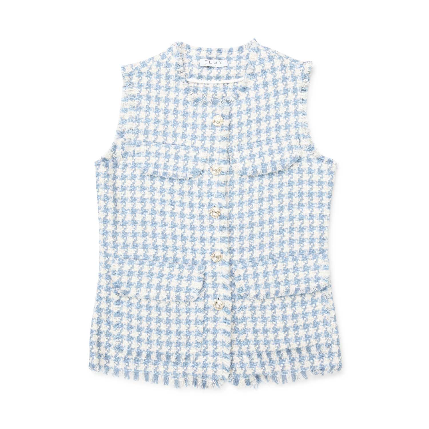 GILET PIED DE POULE BIANCO E CELESTE - annameglio.com abbigliamento moda