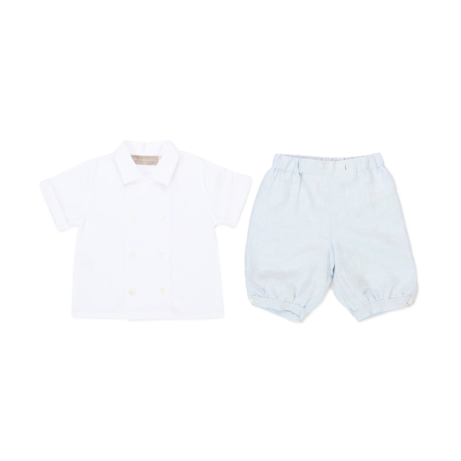COMPLETINO DUE PEZZI BIANCO E CELESTE BAMBINO BEBÈ - annameglio.com abbigliamento moda