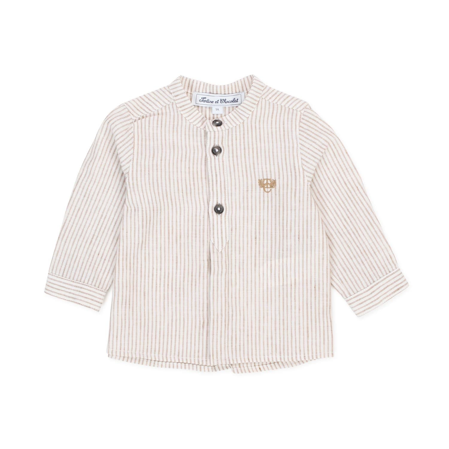 CAMICIA DI LINO BEIGE A RIGHE BIMBO E NEONATO - annameglio.com abbigliamento moda