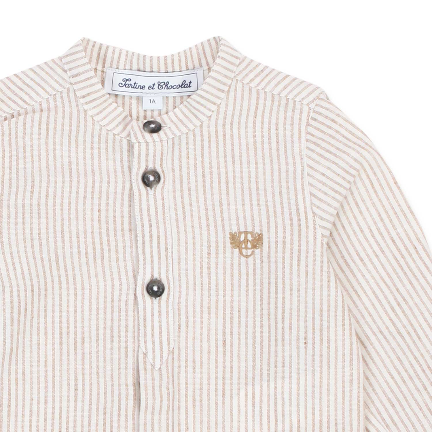 CAMICIA DI LINO BEIGE A RIGHE BIMBO E NEONATO - annameglio.com abbigliamento moda