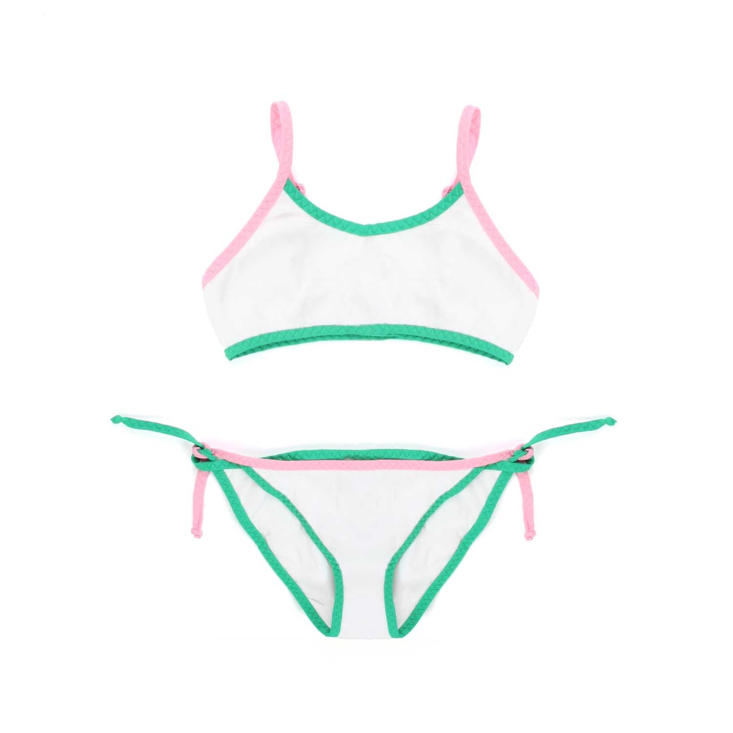 BIKINI BRALETTE BIANCO CON ORLI VERDI E ROSA - annameglio.com abbigliamento moda