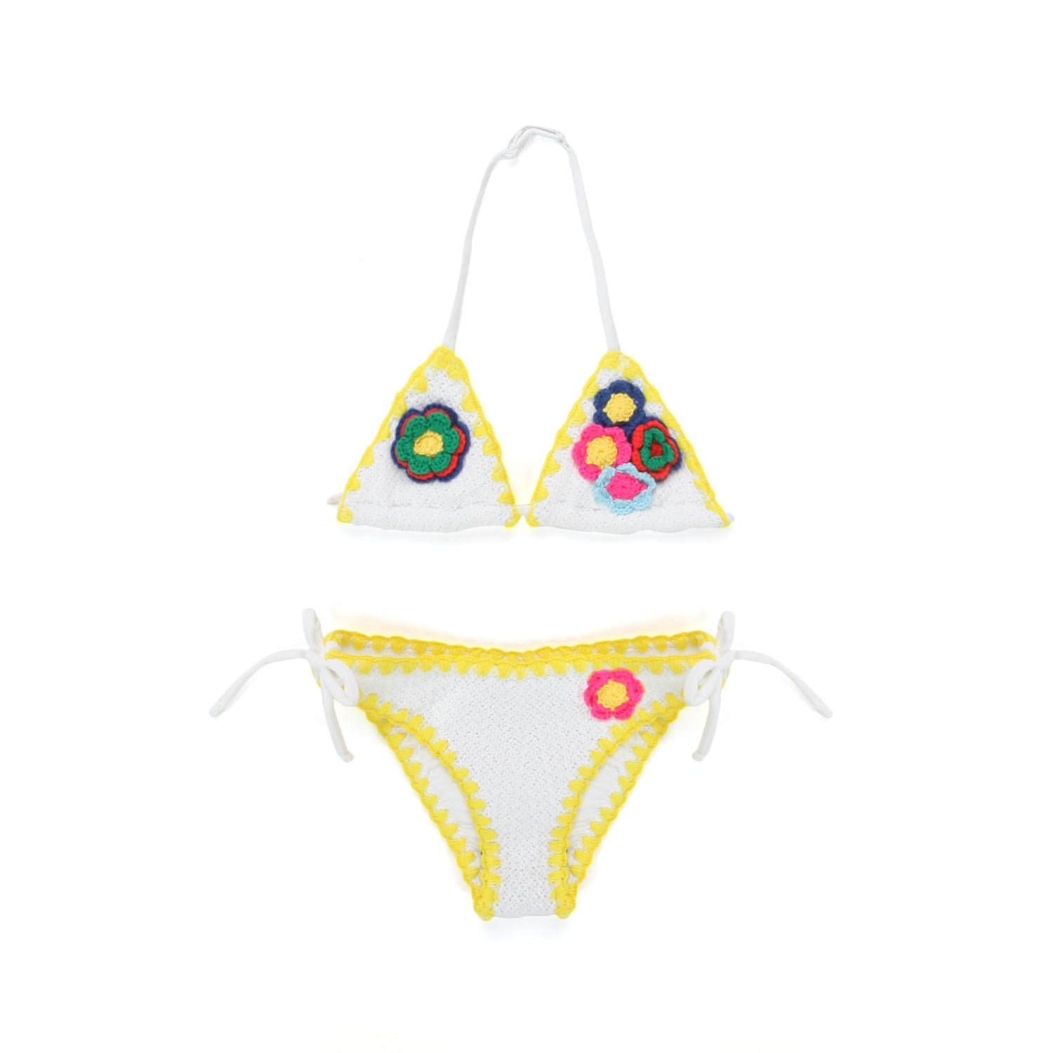 BIKINI CROCHET BIANCO CON ORLI GIALLI - annameglio.com abbigliamento moda