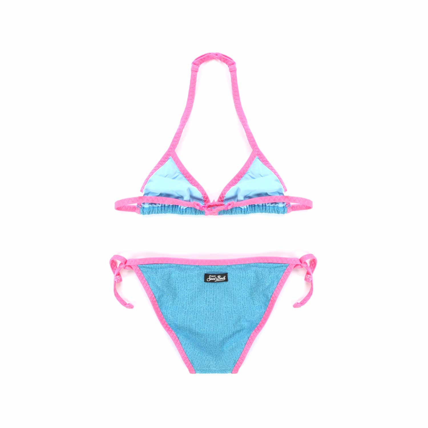 BIKINI CELESTE CON ORLI ROSA BAMBINA E TEEN - annameglio.com abbigliamento moda