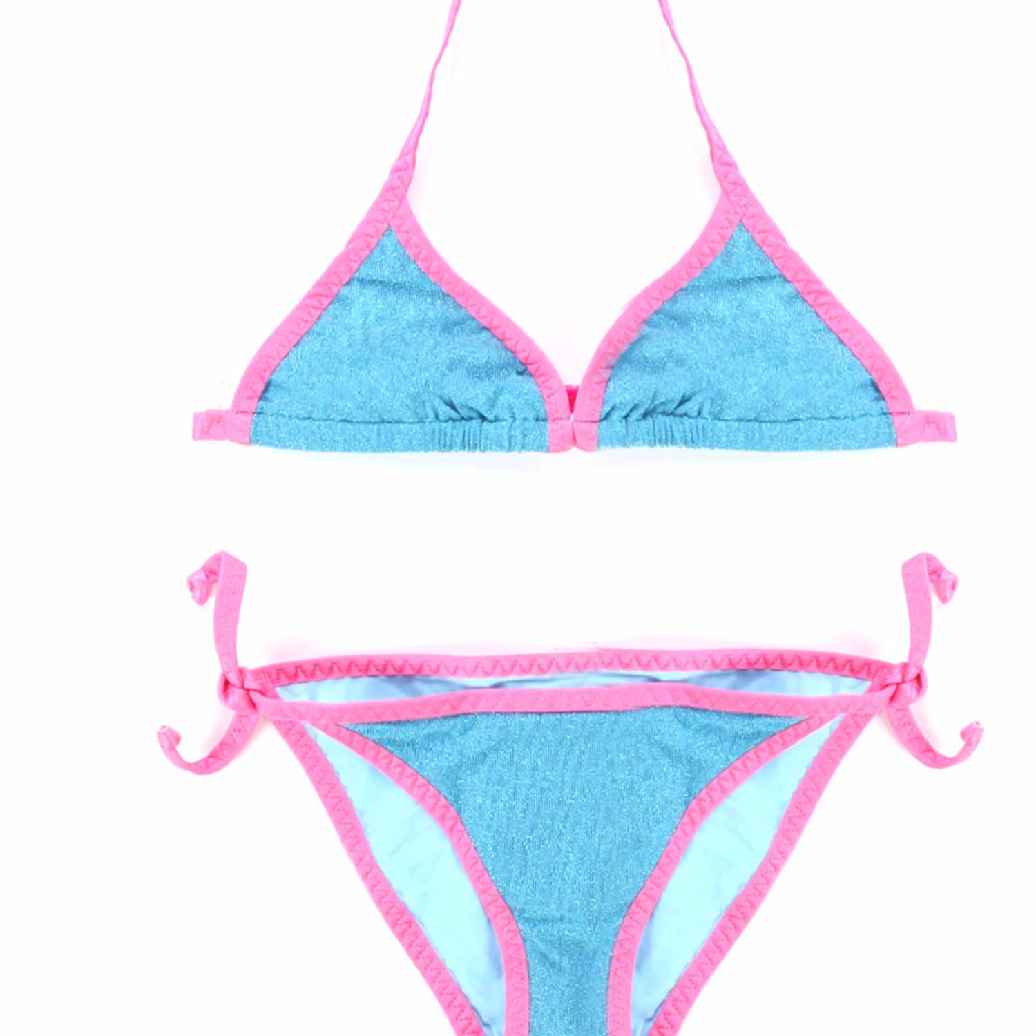 BIKINI CELESTE CON ORLI ROSA BAMBINA E TEEN - annameglio.com abbigliamento moda