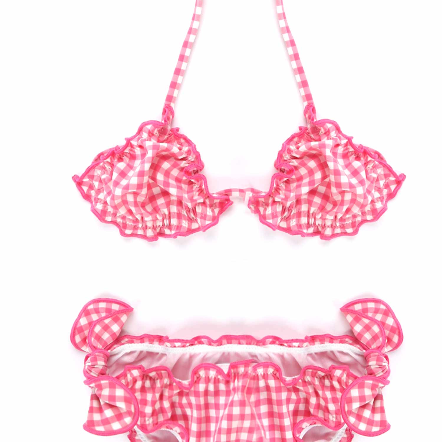 COSTUME BIKINI BIANCO E ROSA VICHY BAMBINA - annameglio.com abbigliamento moda