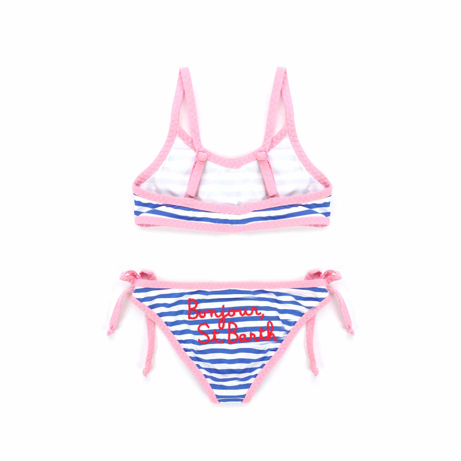 BIKINI BIANCO A RIGHE BLU CON ORLI ROSA BAMBINA - annameglio.com abbigliamento moda
