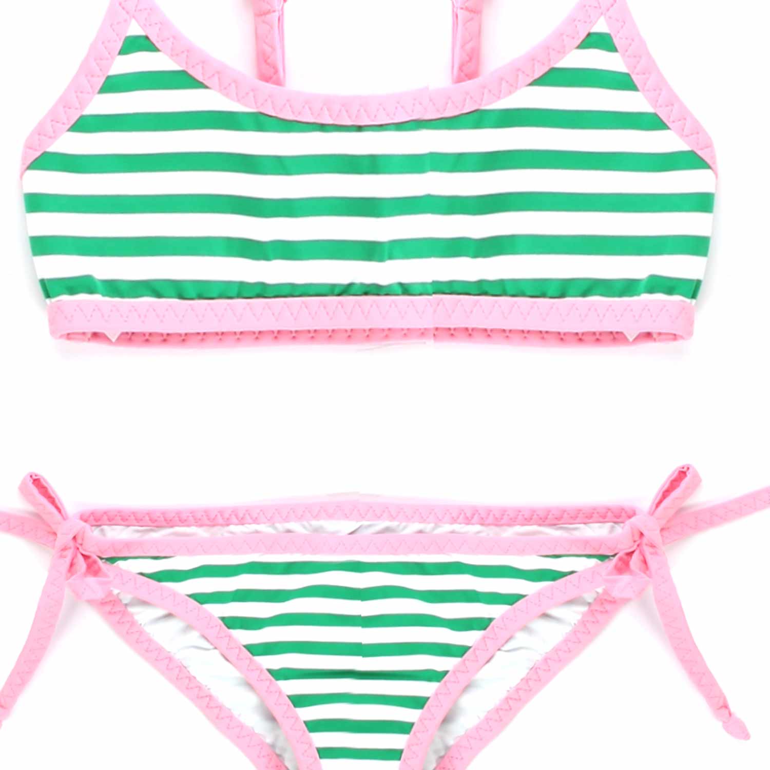 BIKINI BIANCO E VERDE A RIGHE E ORLI ROSA BAMBINA - annameglio.com abbigliamento moda